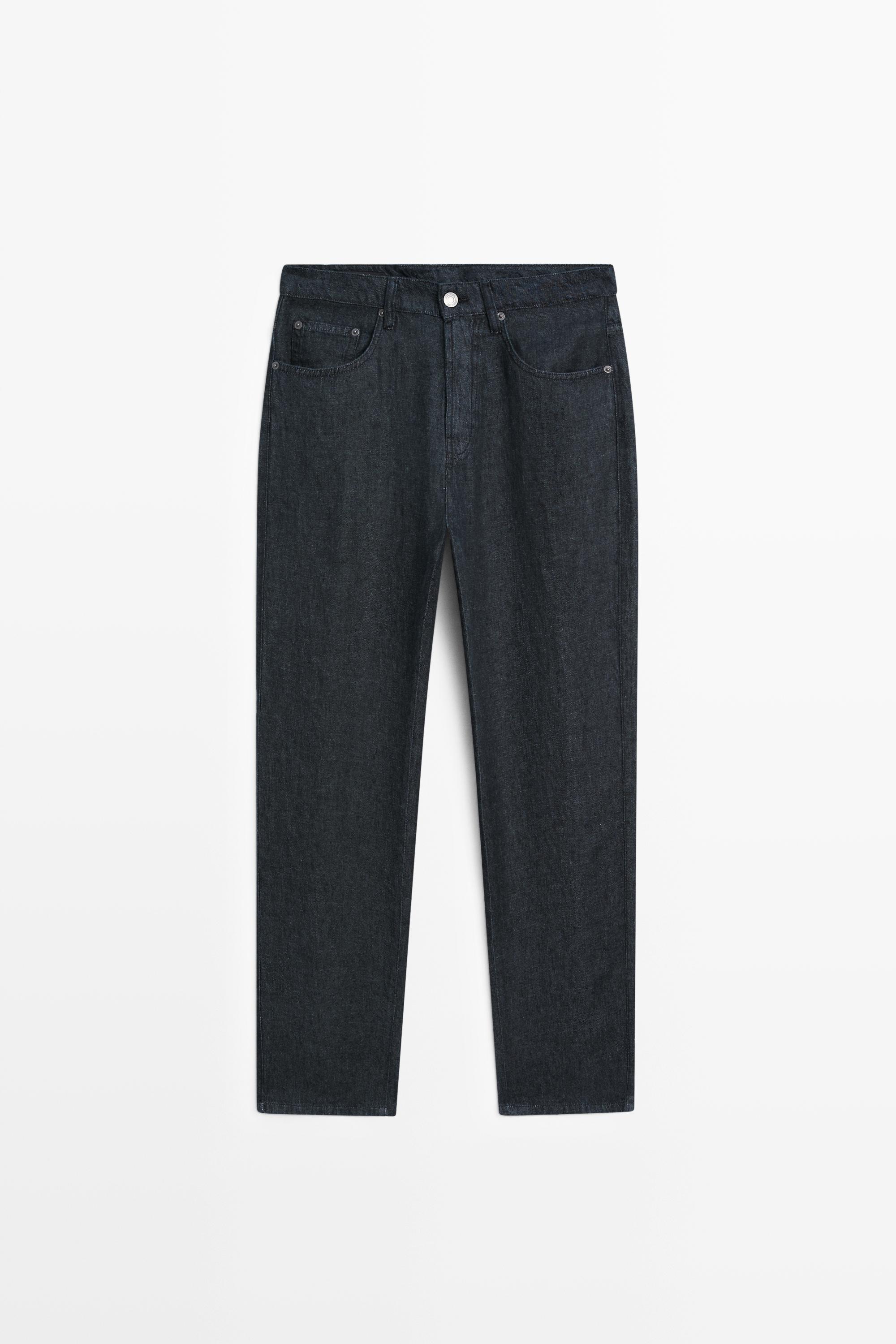 Straight-leg linen denim-effect pants Navy Blue