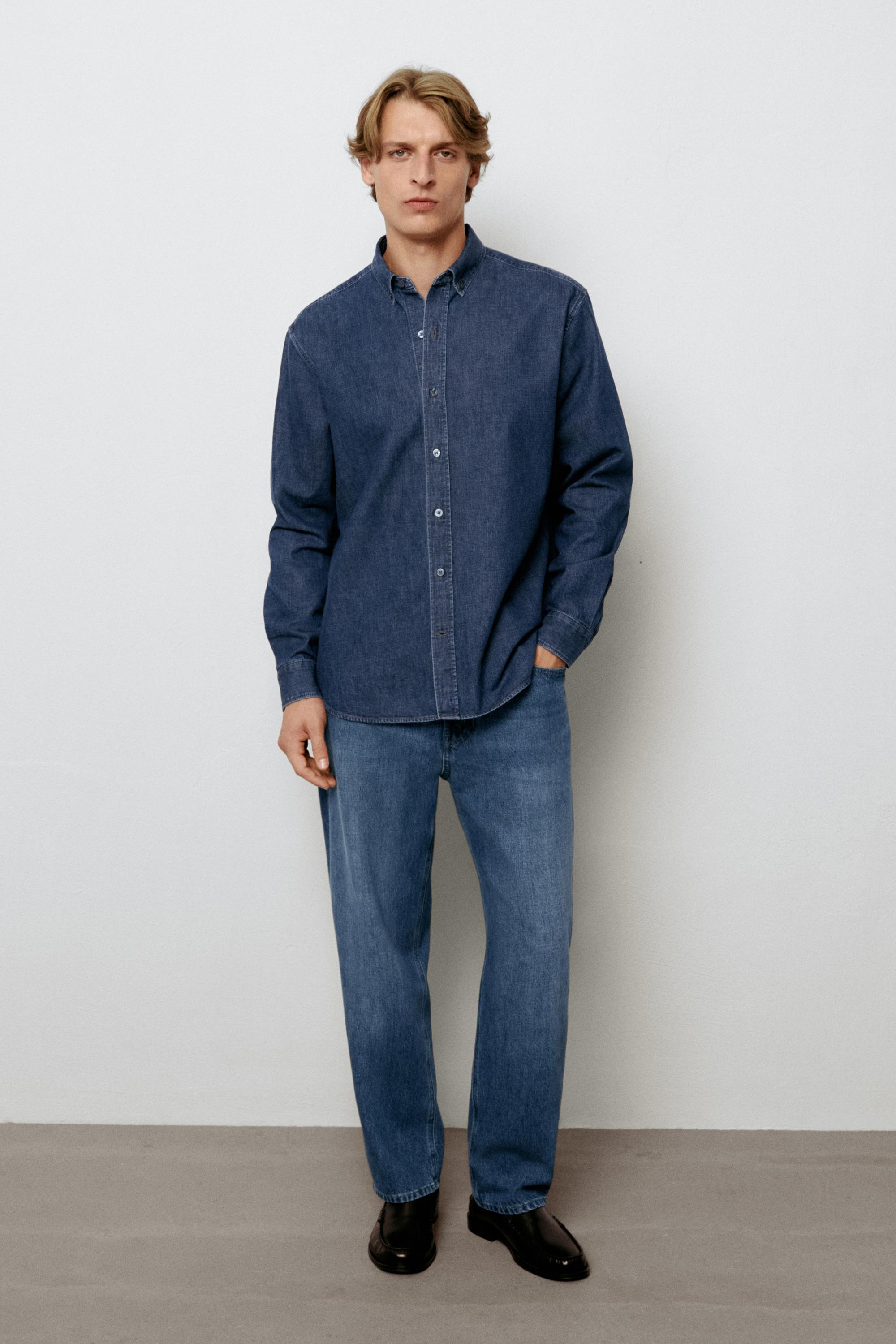 100% Cotton Regular Fit Denim Shirt Medium Blue