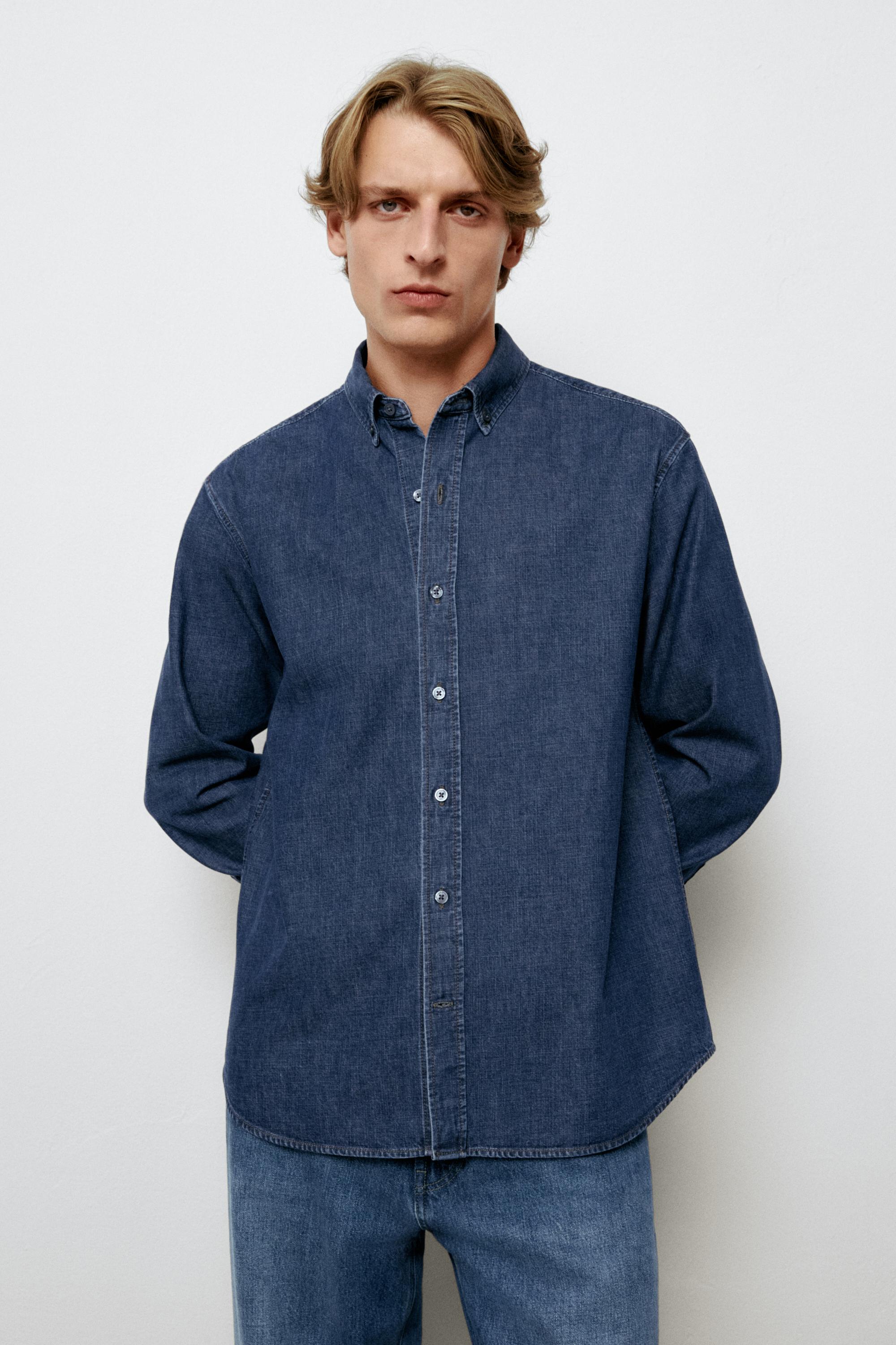 100% Cotton Regular Fit Denim Shirt Medium Blue