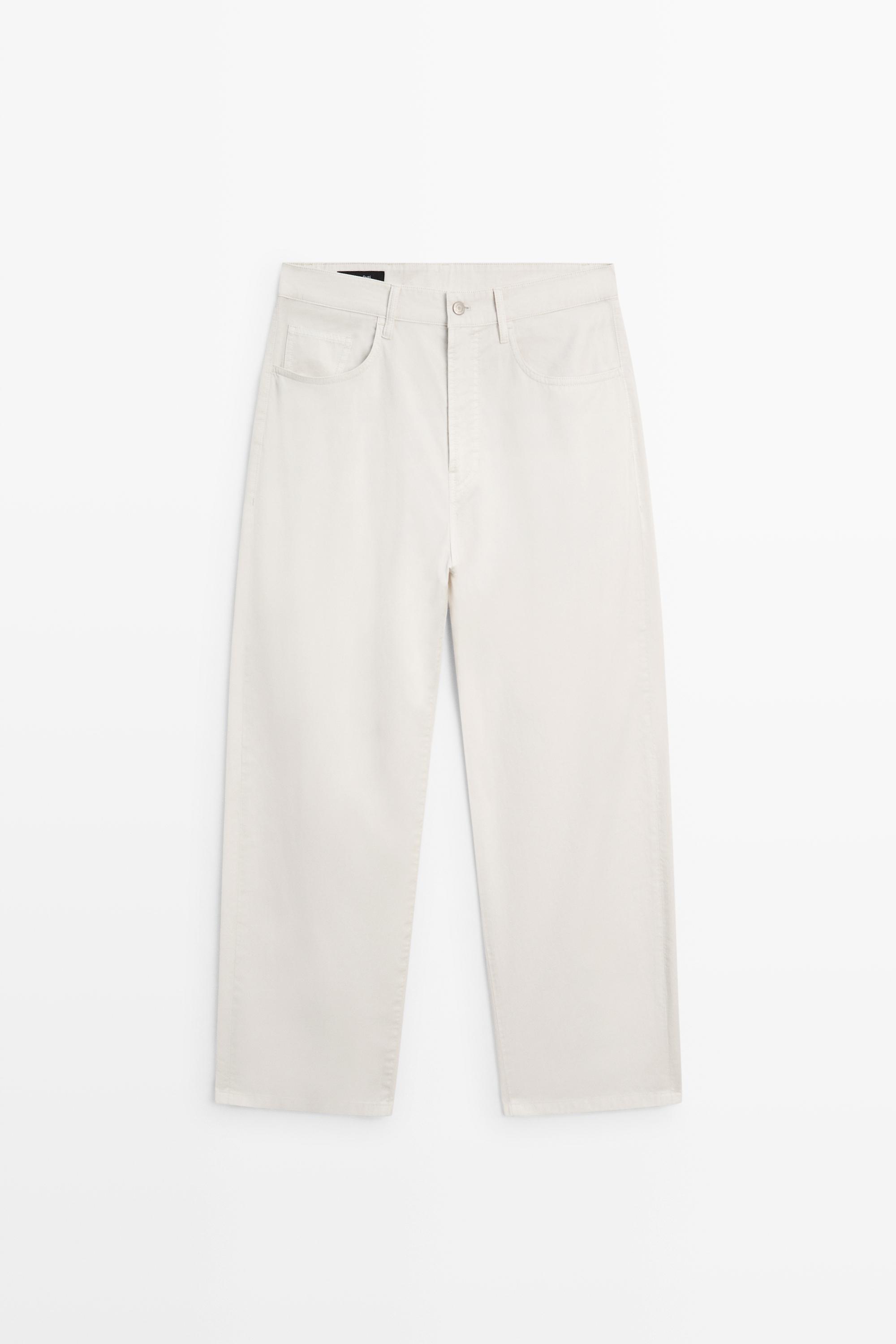 Barrel fit poplin denim-effect pants Stone