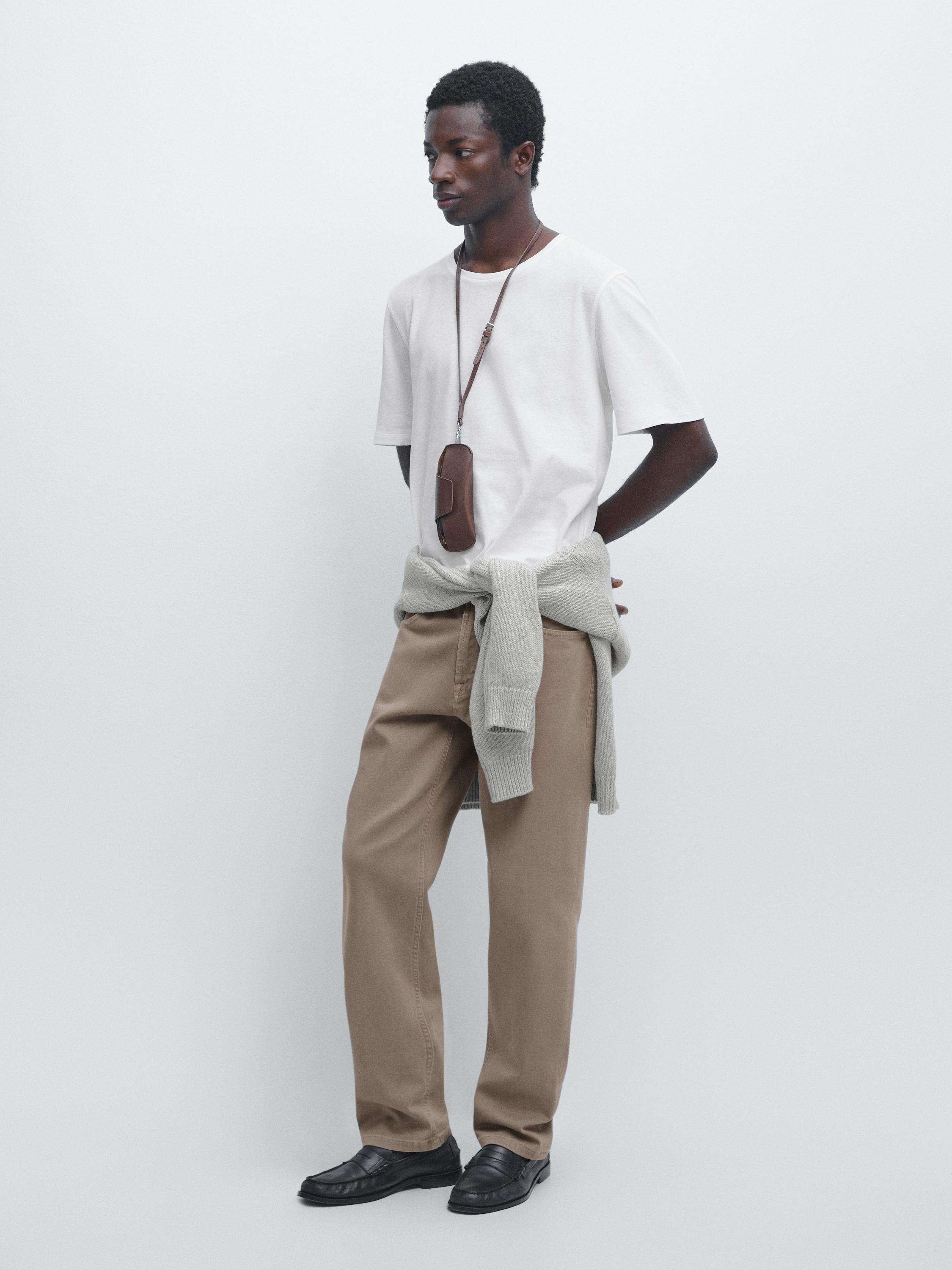 Short sleeve linen and cotton T-shirt Off White