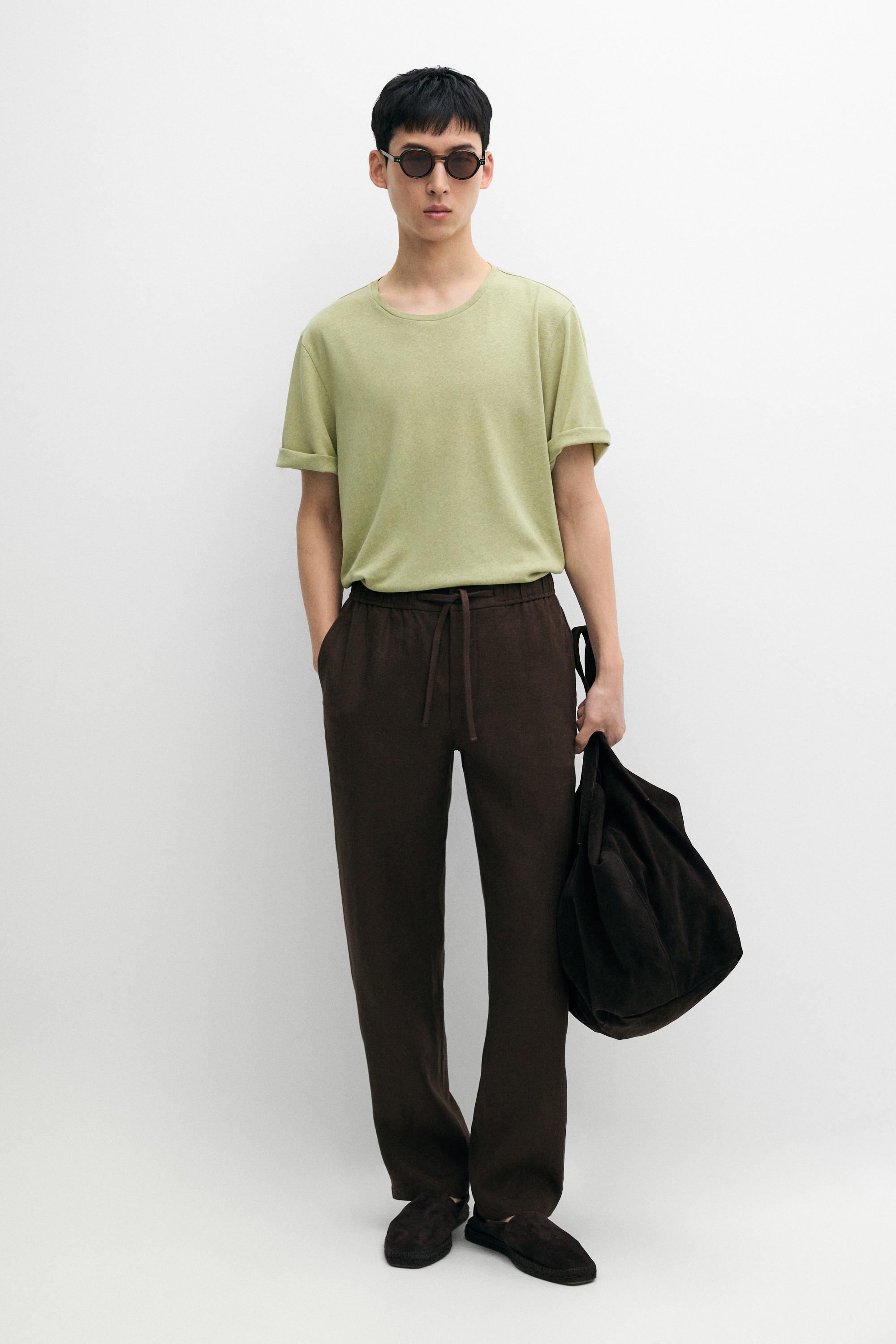 Short sleeve linen and cotton T-shirt Green