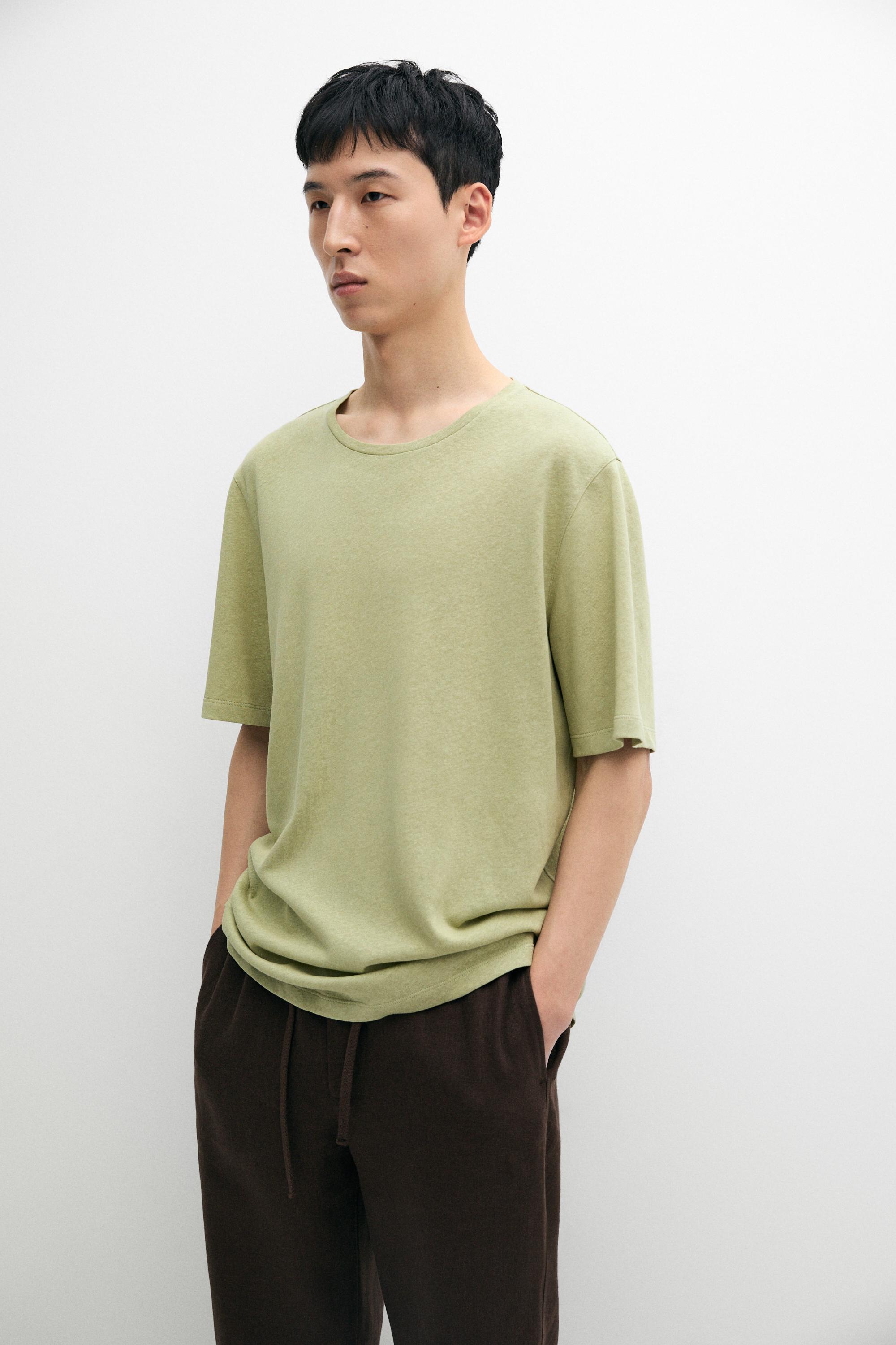 Short sleeve linen and cotton T-shirt Green