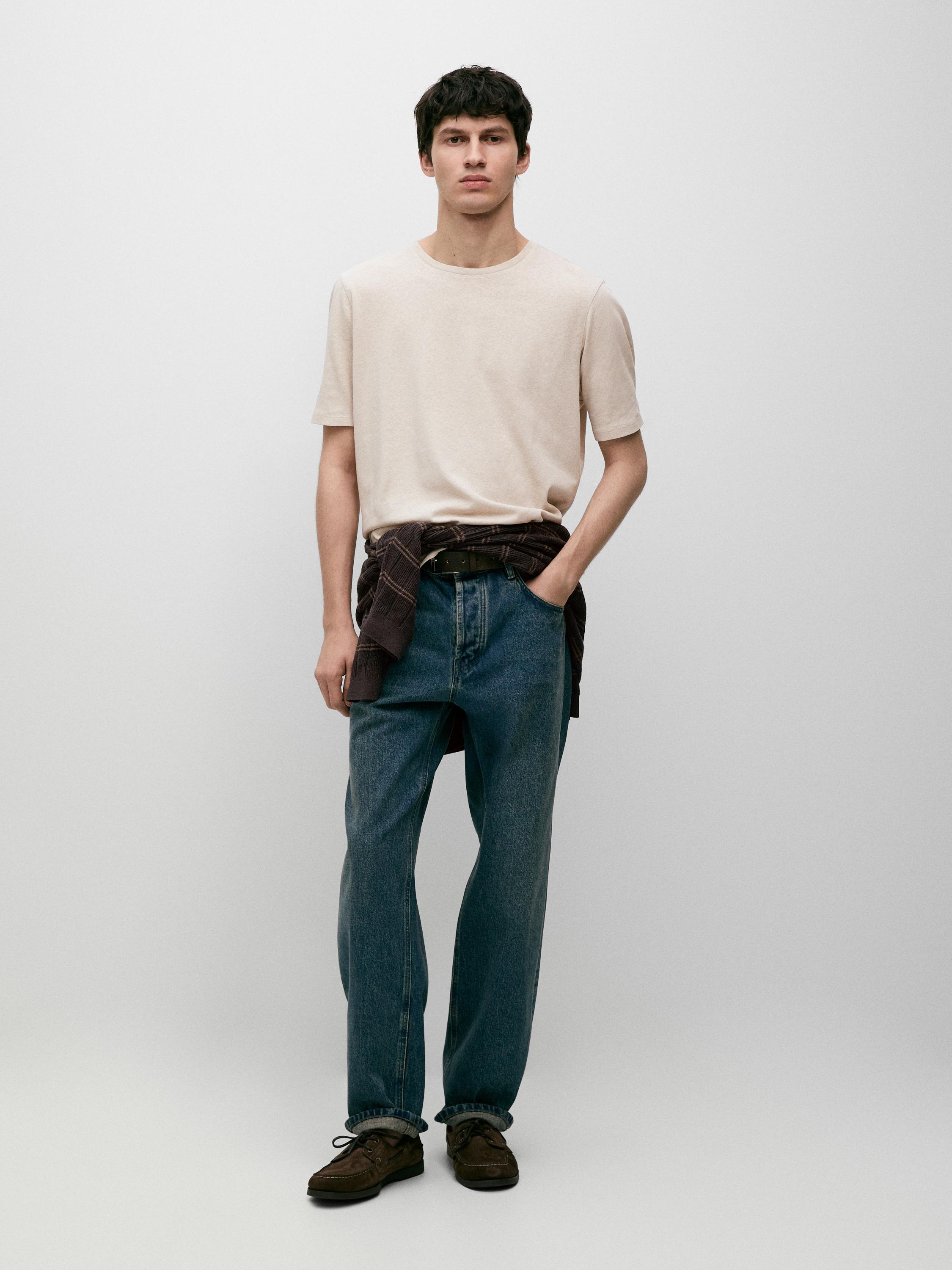 Short sleeve linen and cotton T-shirt Brown