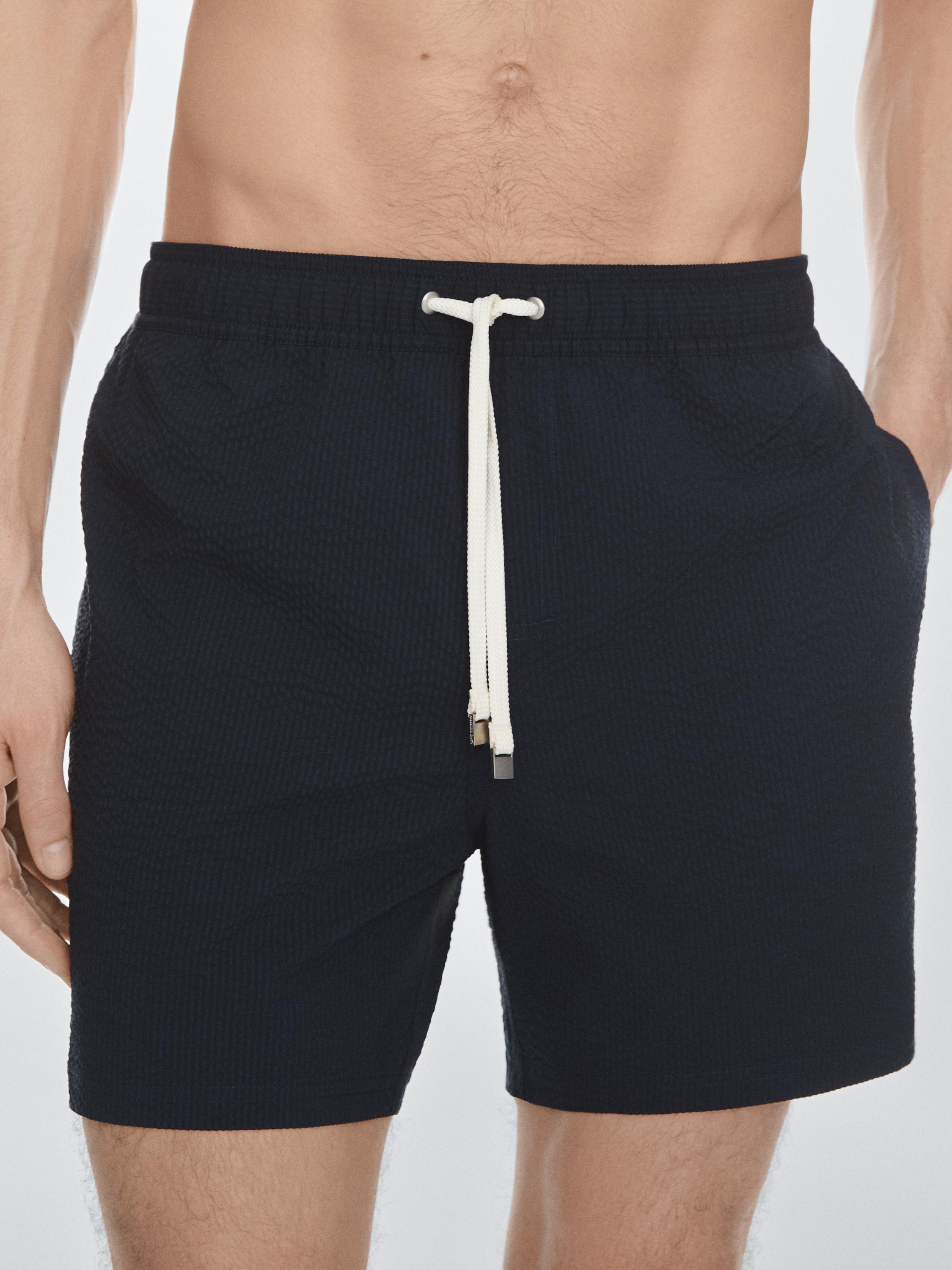 Plain textured swimsuit Navy Blue