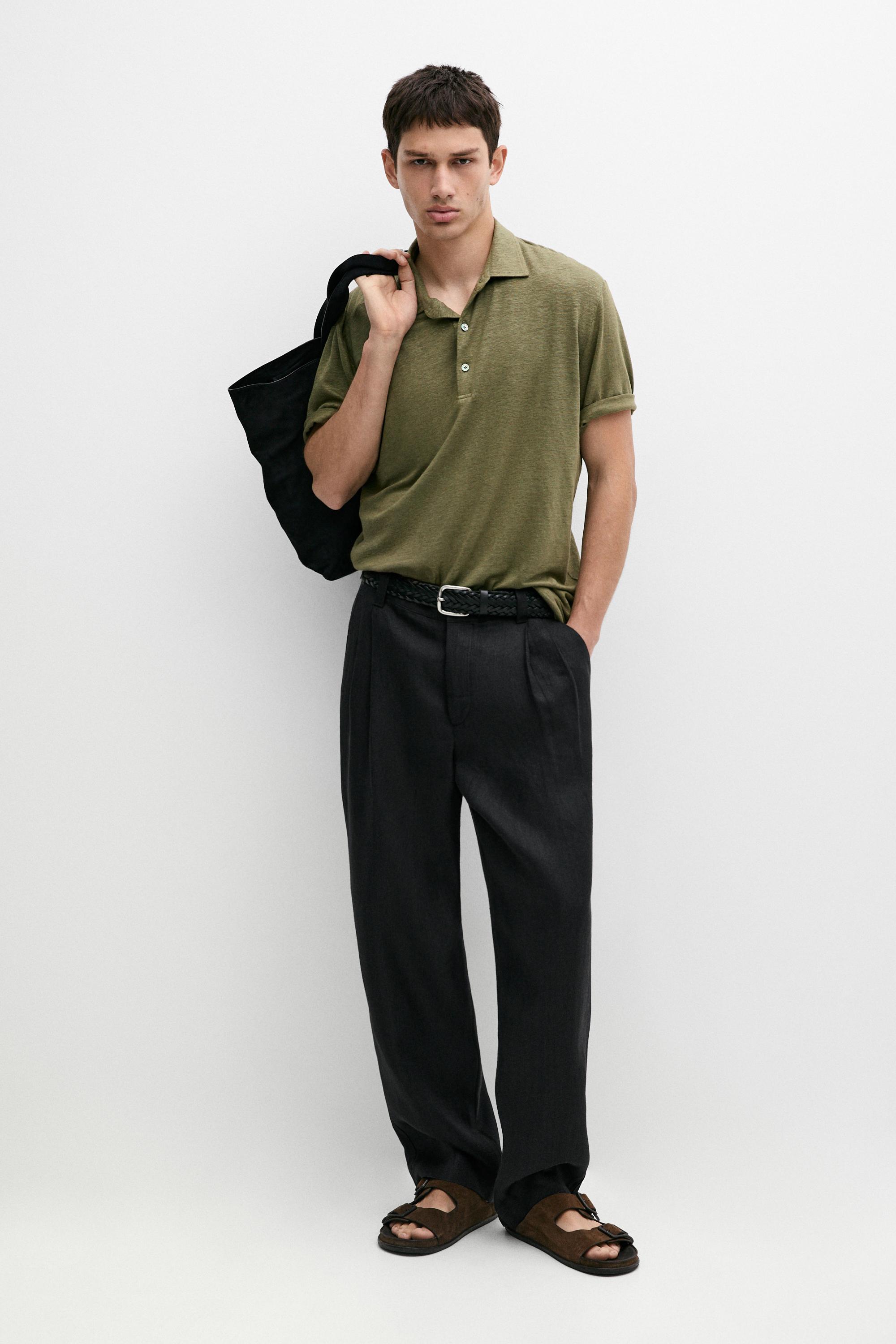 100% linen short sleeve polo shirt Marine Green