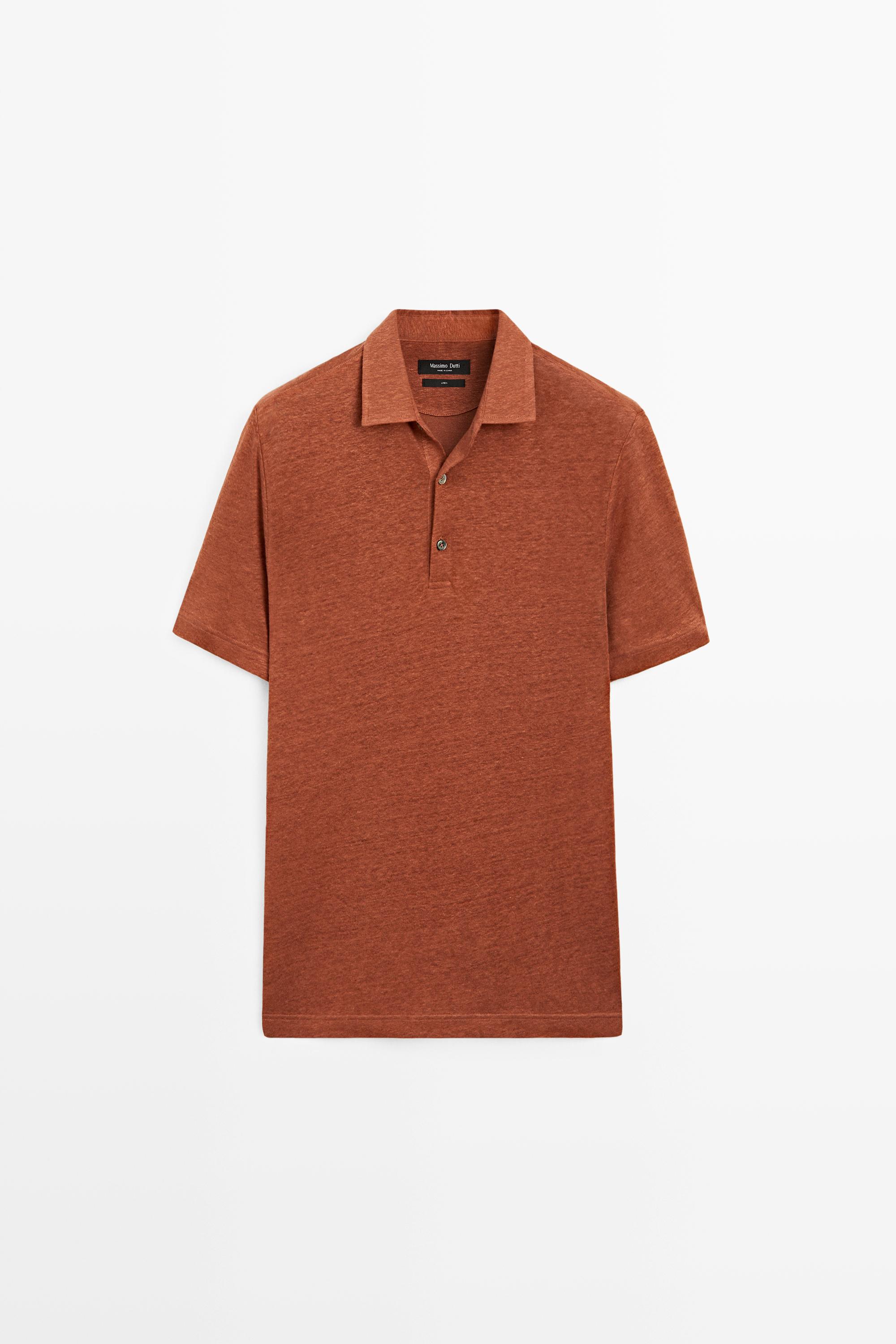 100% linen short sleeve polo shirt Washed