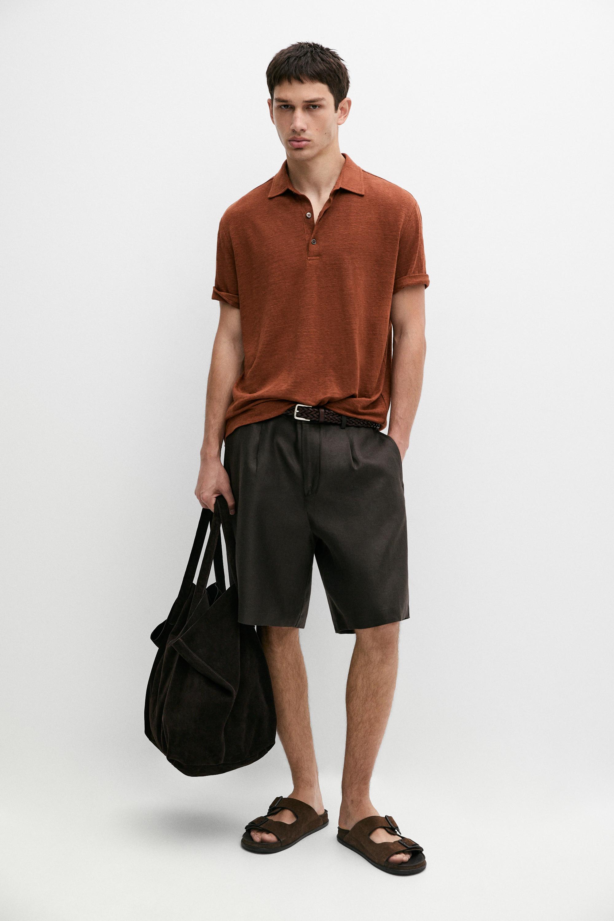 100% linen short sleeve polo shirt Washed