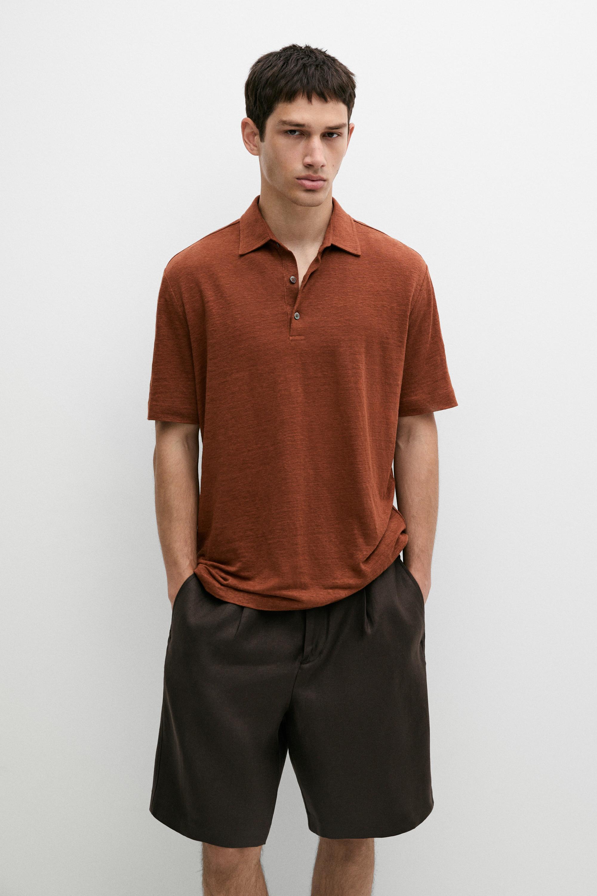 100% linen short sleeve polo shirt Washed