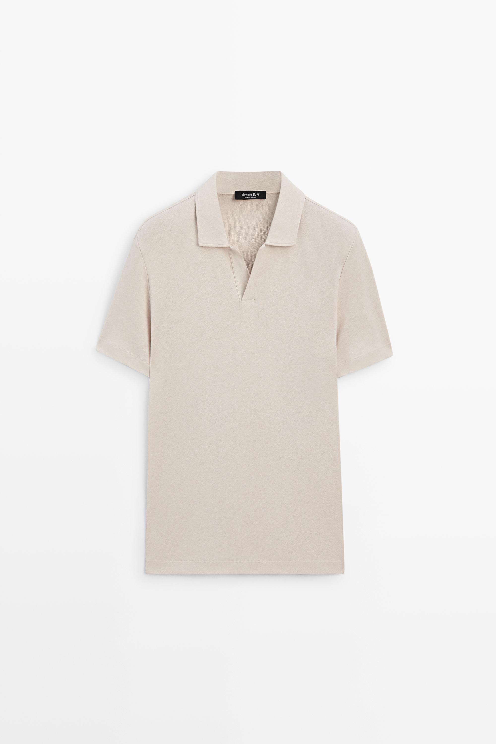 Short sleeve linen cotton polo shirt Brown