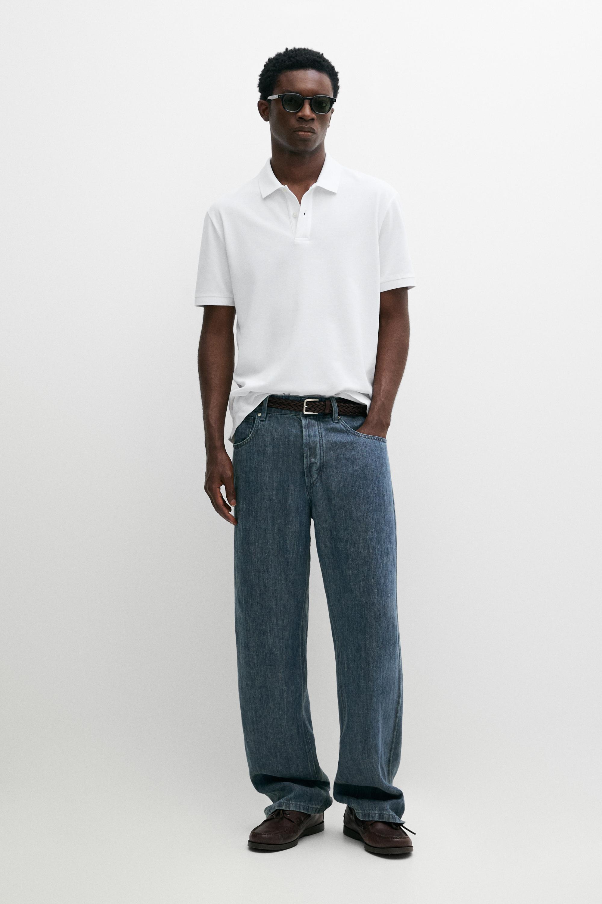 Micro-textured cotton piqué polo shirt White