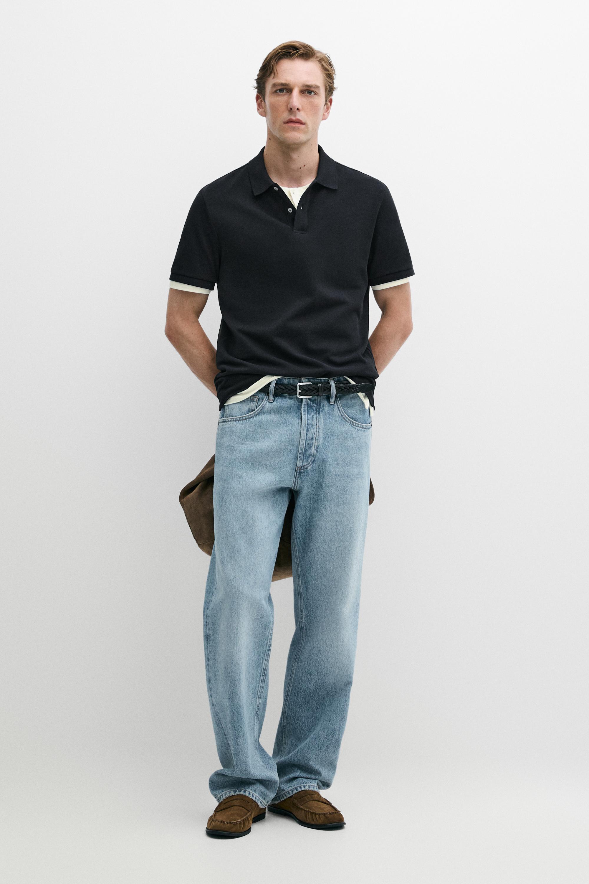 Micro-textured cotton piqué polo shirt Navy Blue