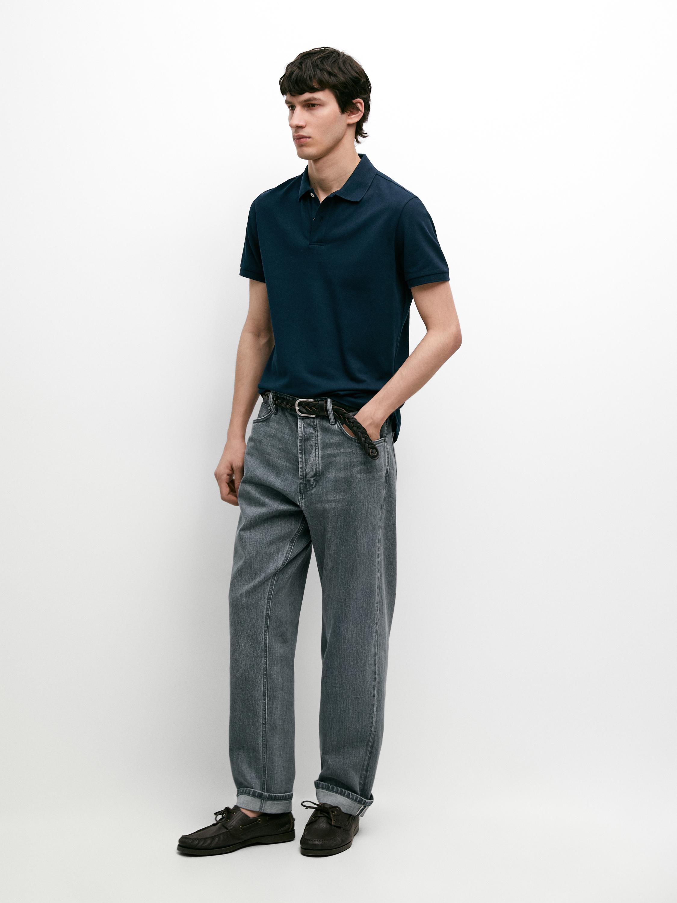 Micro-textured cotton piqué polo shirt Indigo