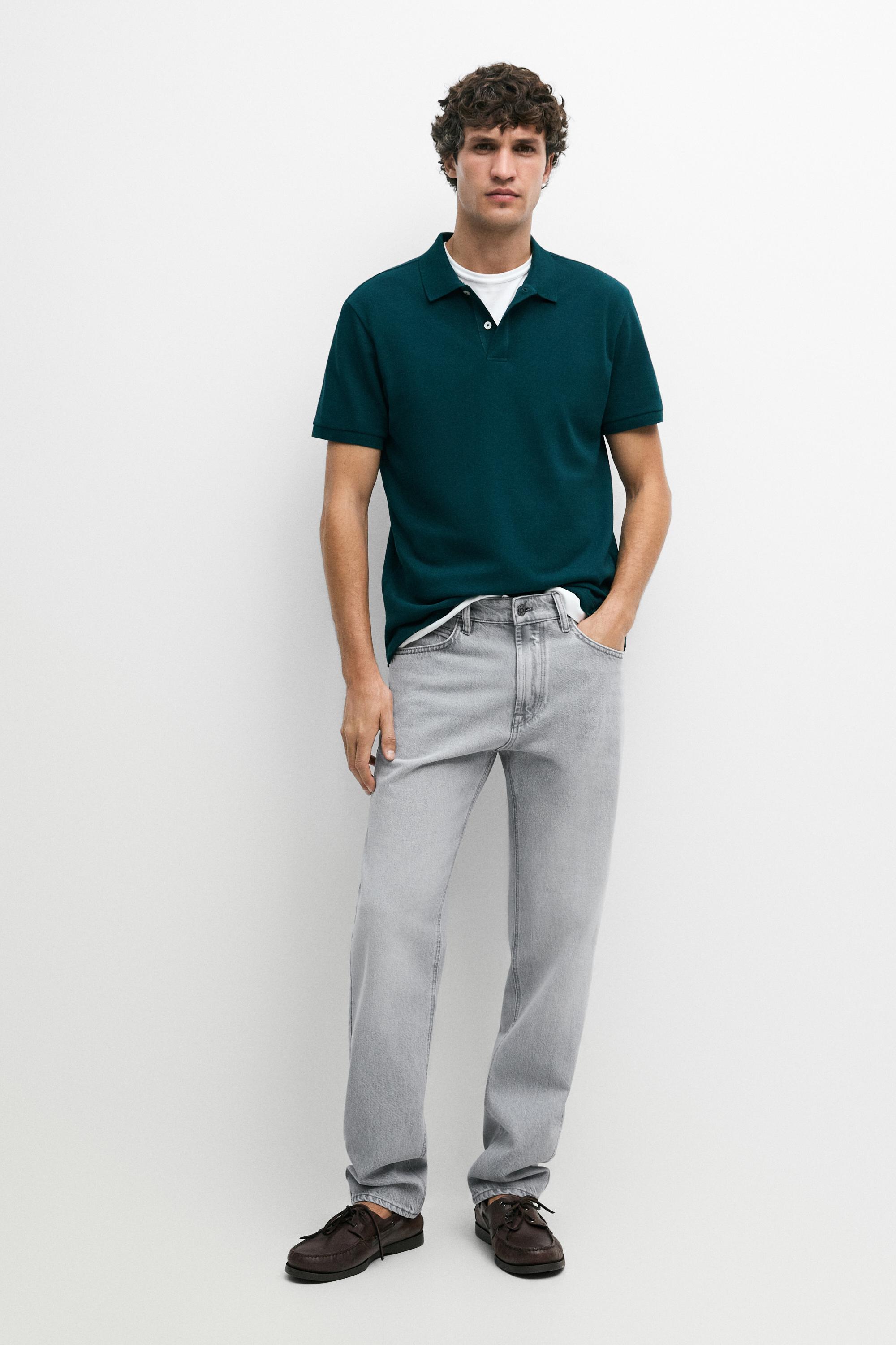 Micro-textured cotton piqué polo shirt Greenish Blue