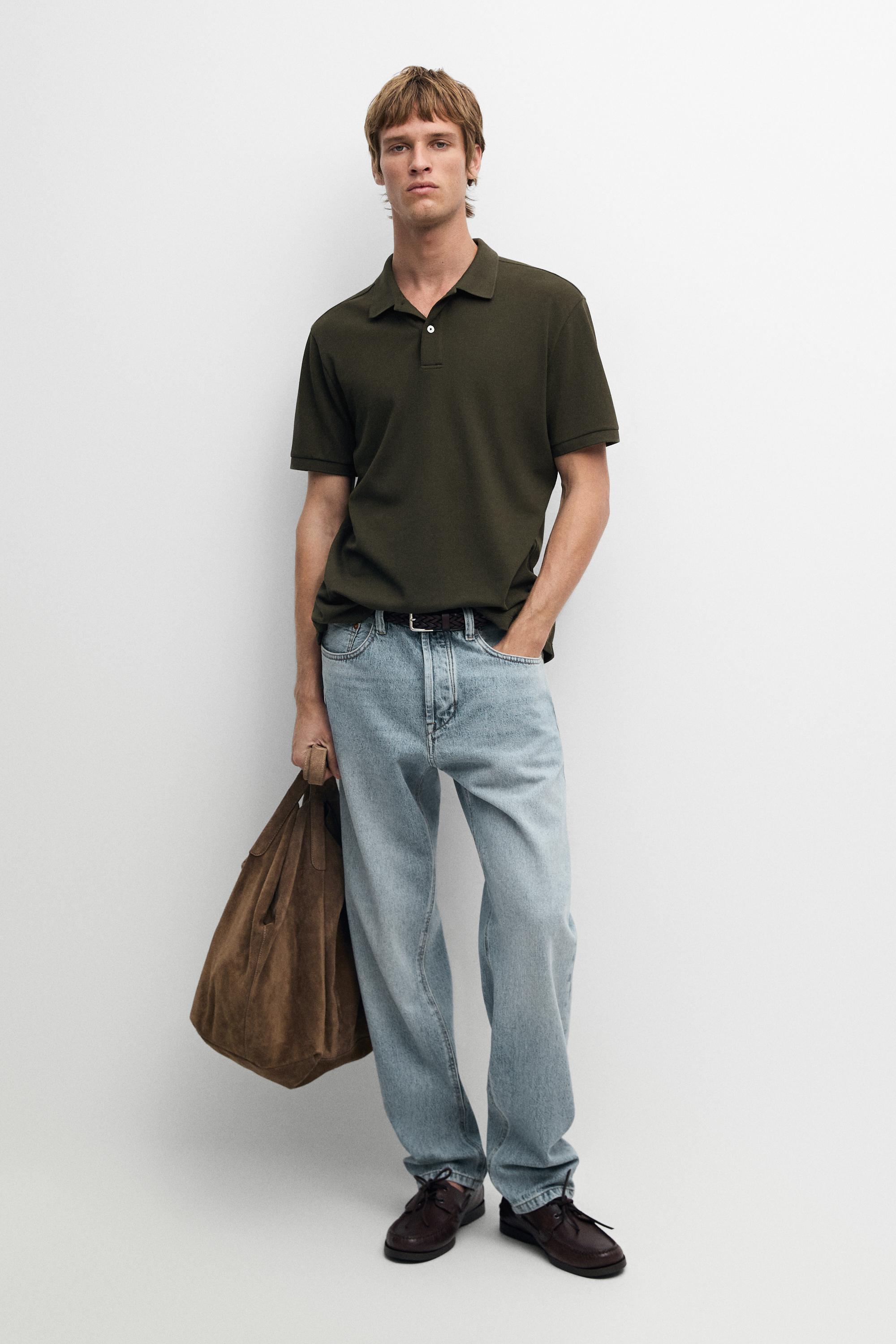 Micro-textured cotton piqué polo shirt Moss Green