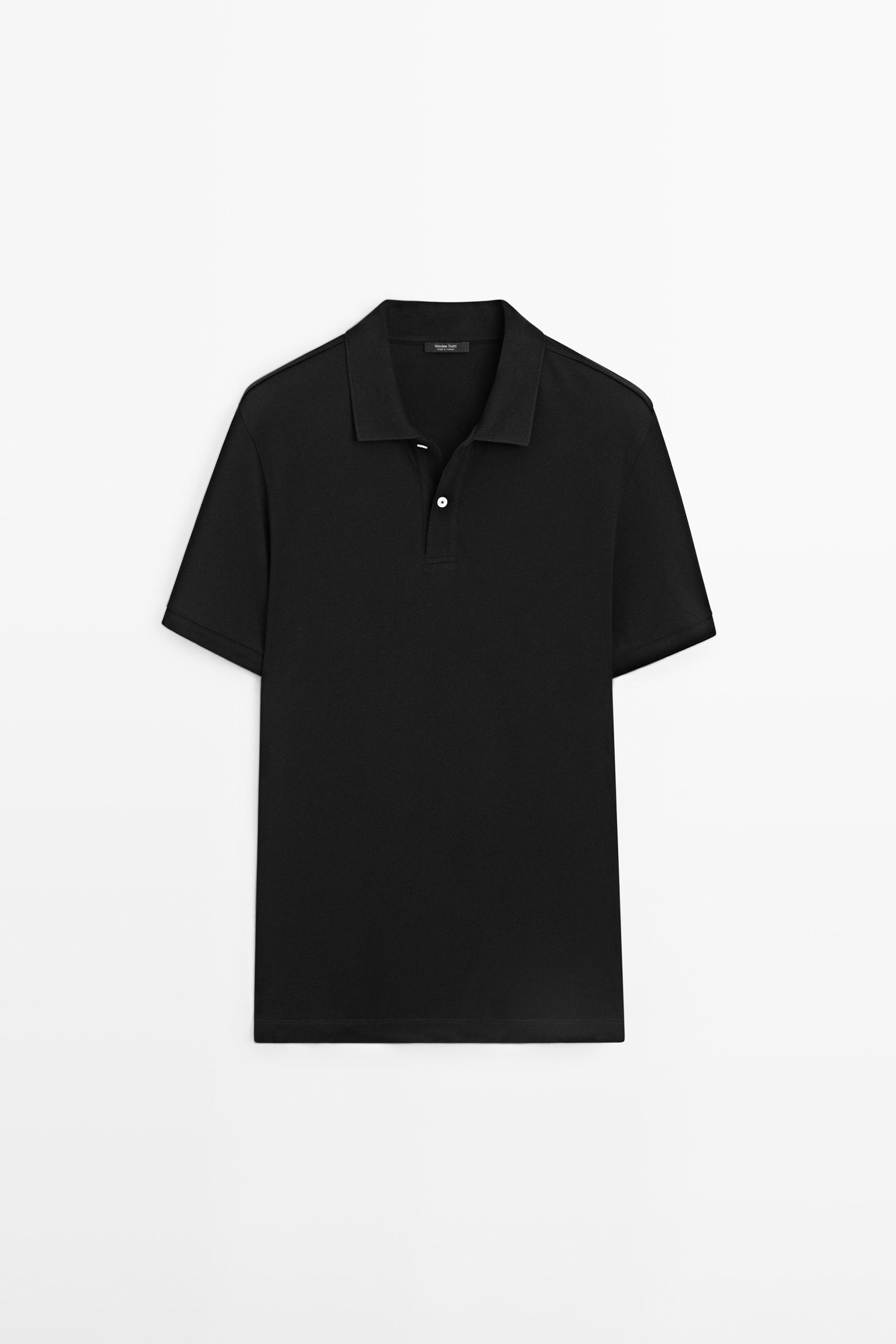 Micro-textured cotton piqué polo shirt Black