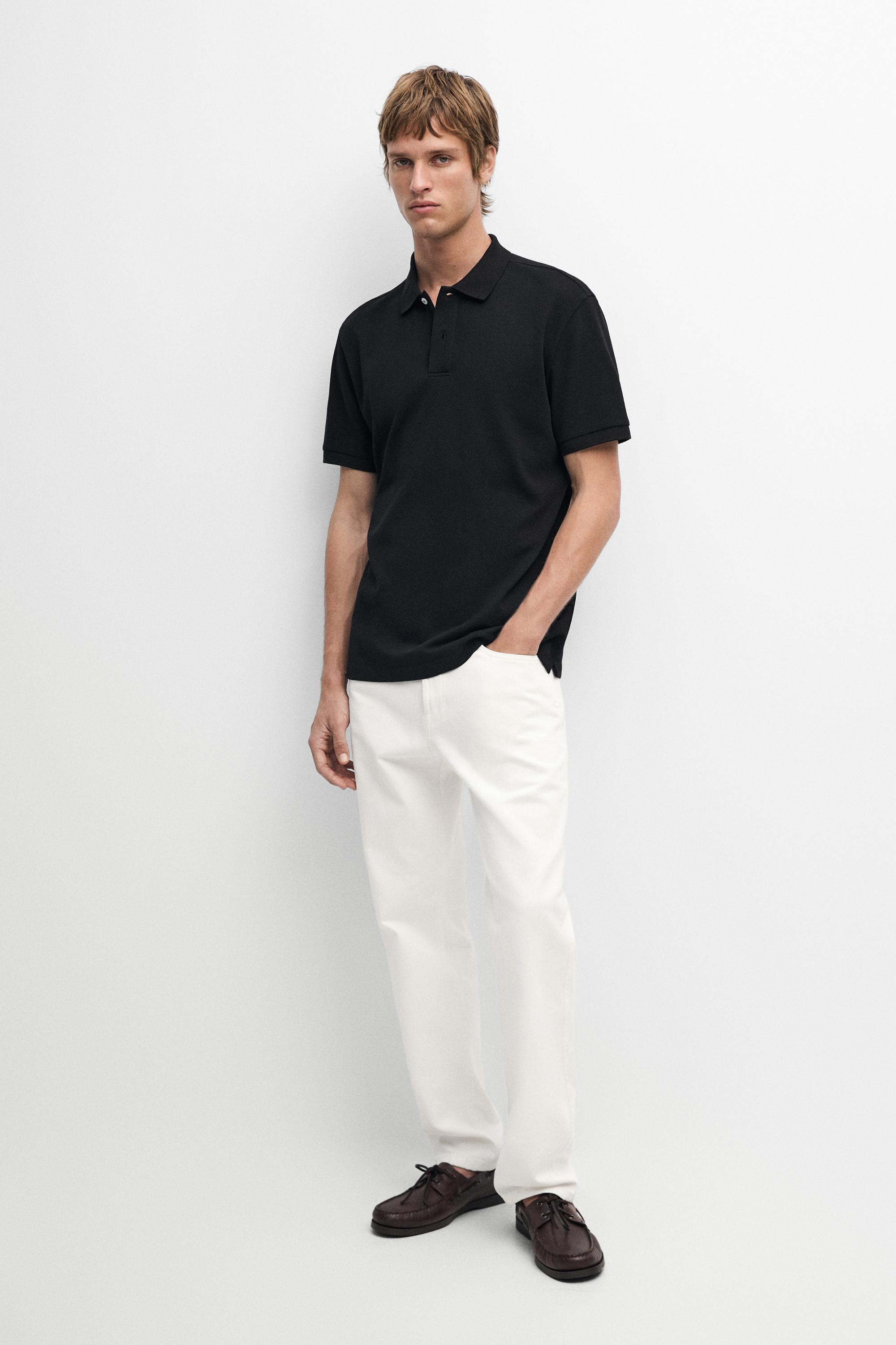 Micro-textured cotton piqué polo shirt Black