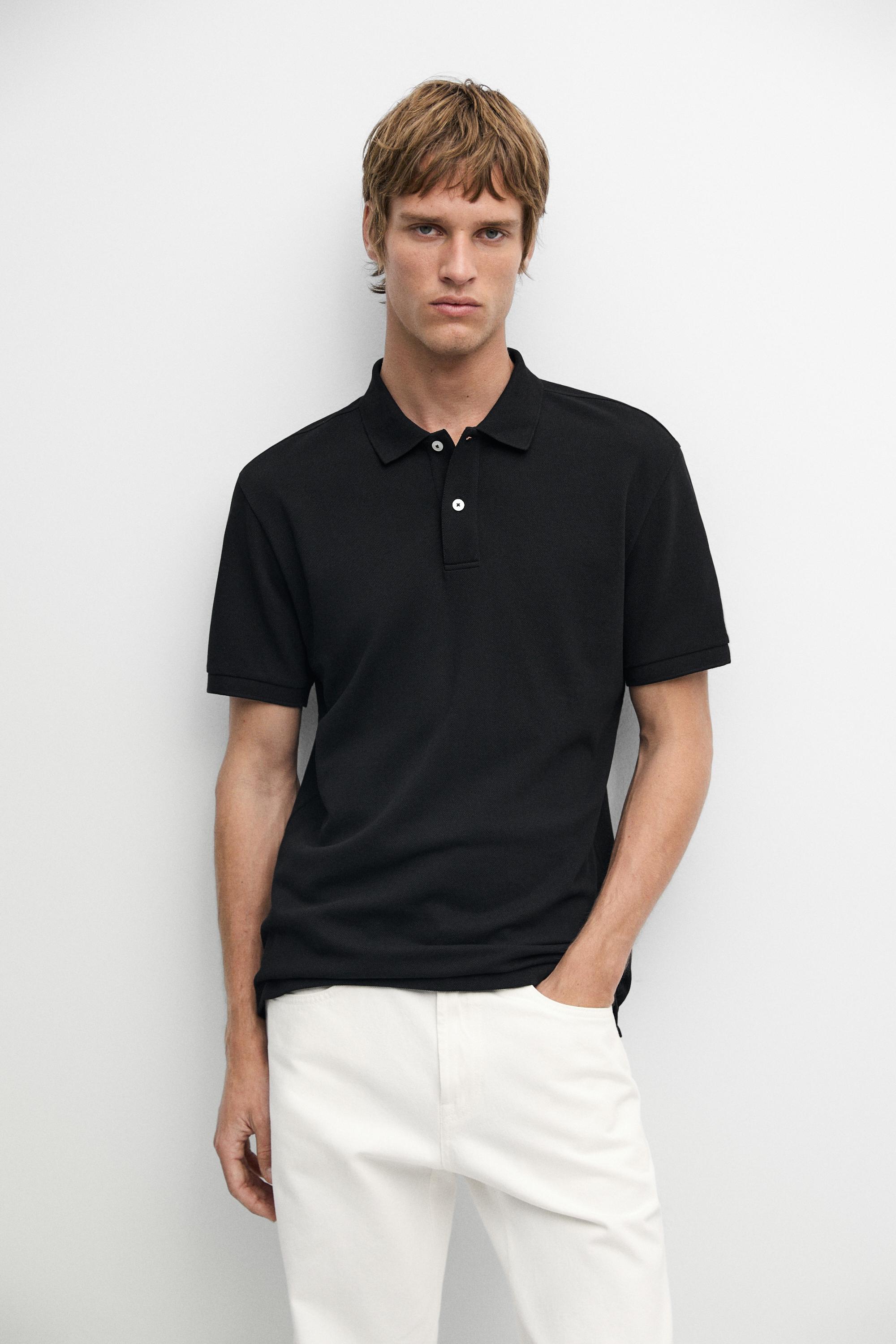 Micro-textured cotton piqué polo shirt Black
