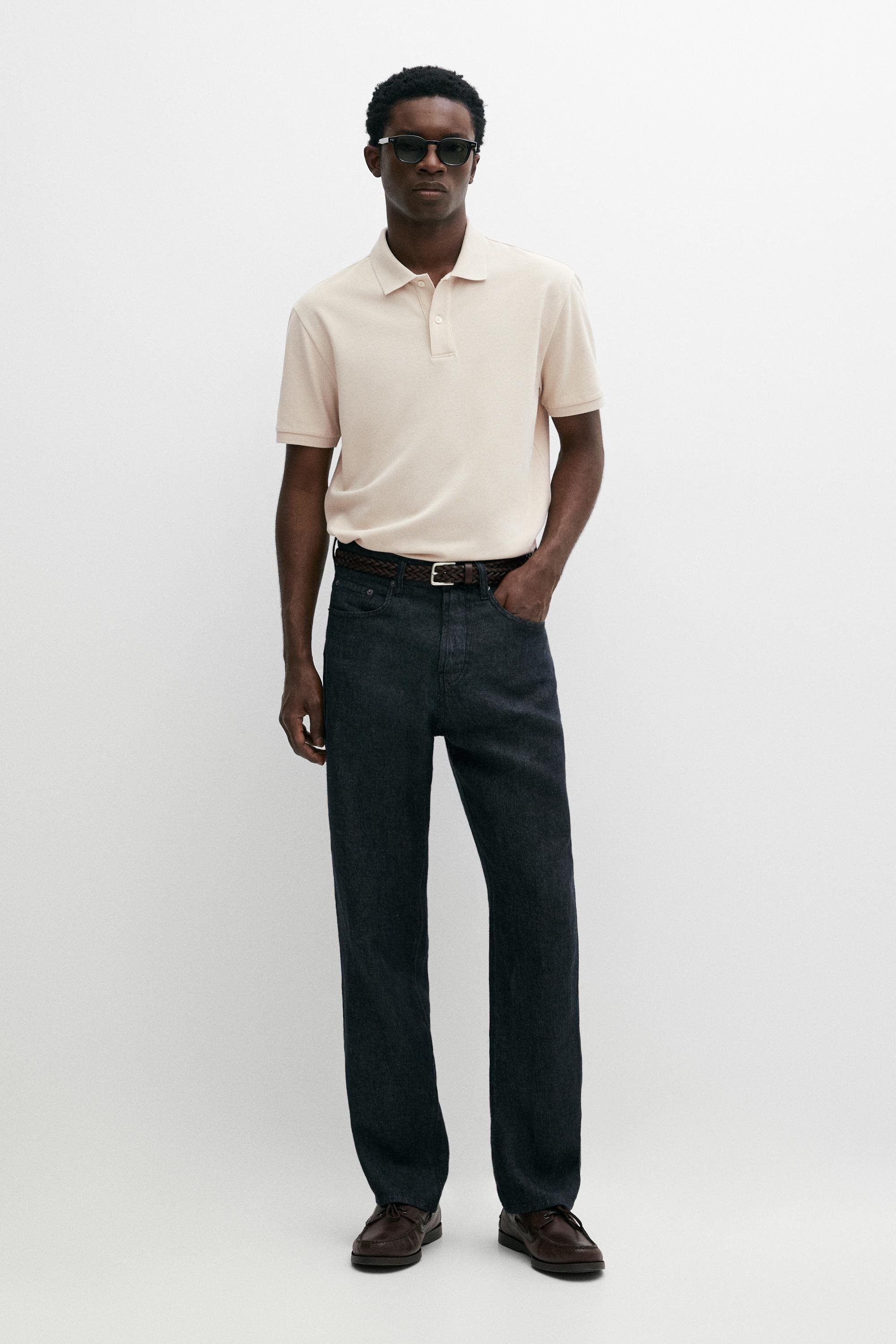 Micro-textured cotton piqué polo shirt Stone