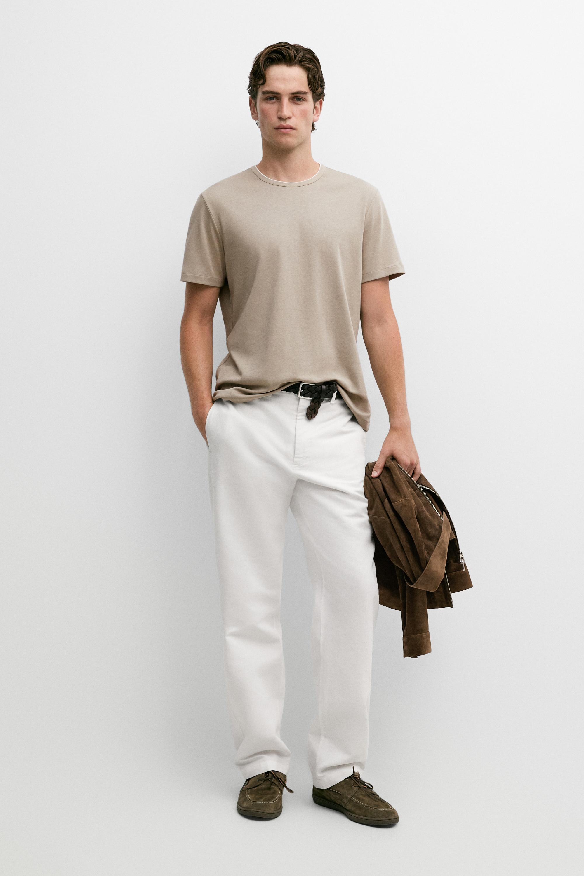 Contrast neck detail T-shirt Taupe Grey