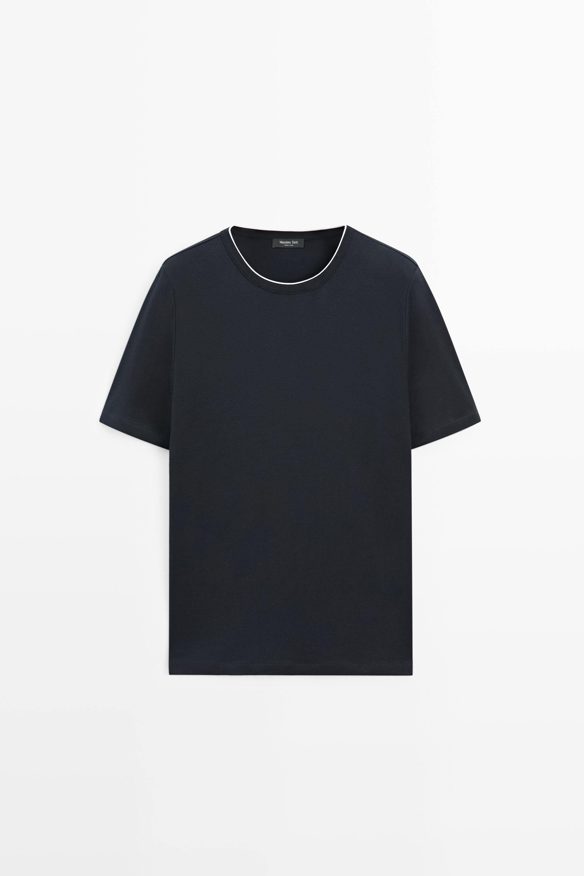 Contrast neck detail T-shirt Navy Blue
