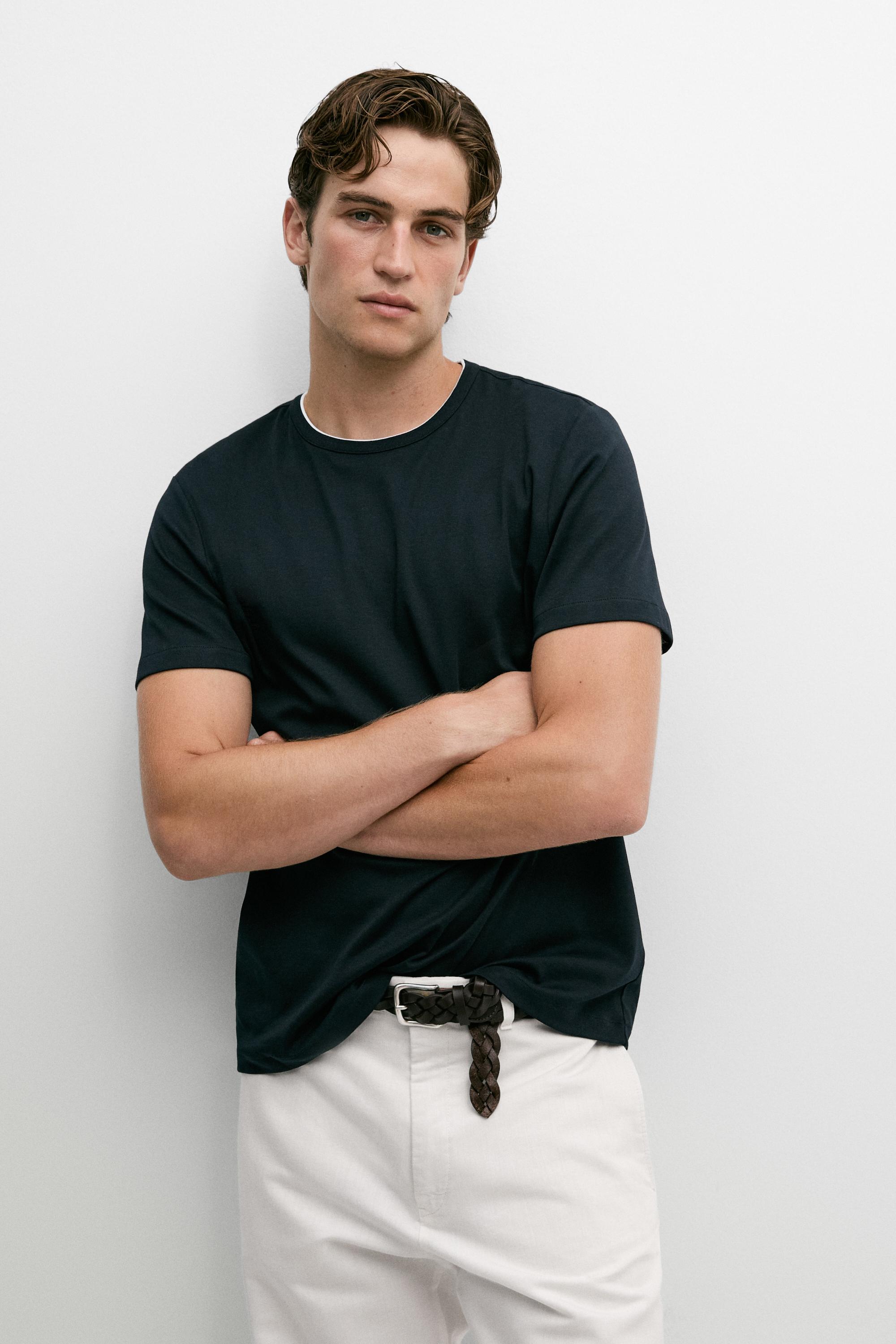 Contrast neck detail T-shirt Navy Blue