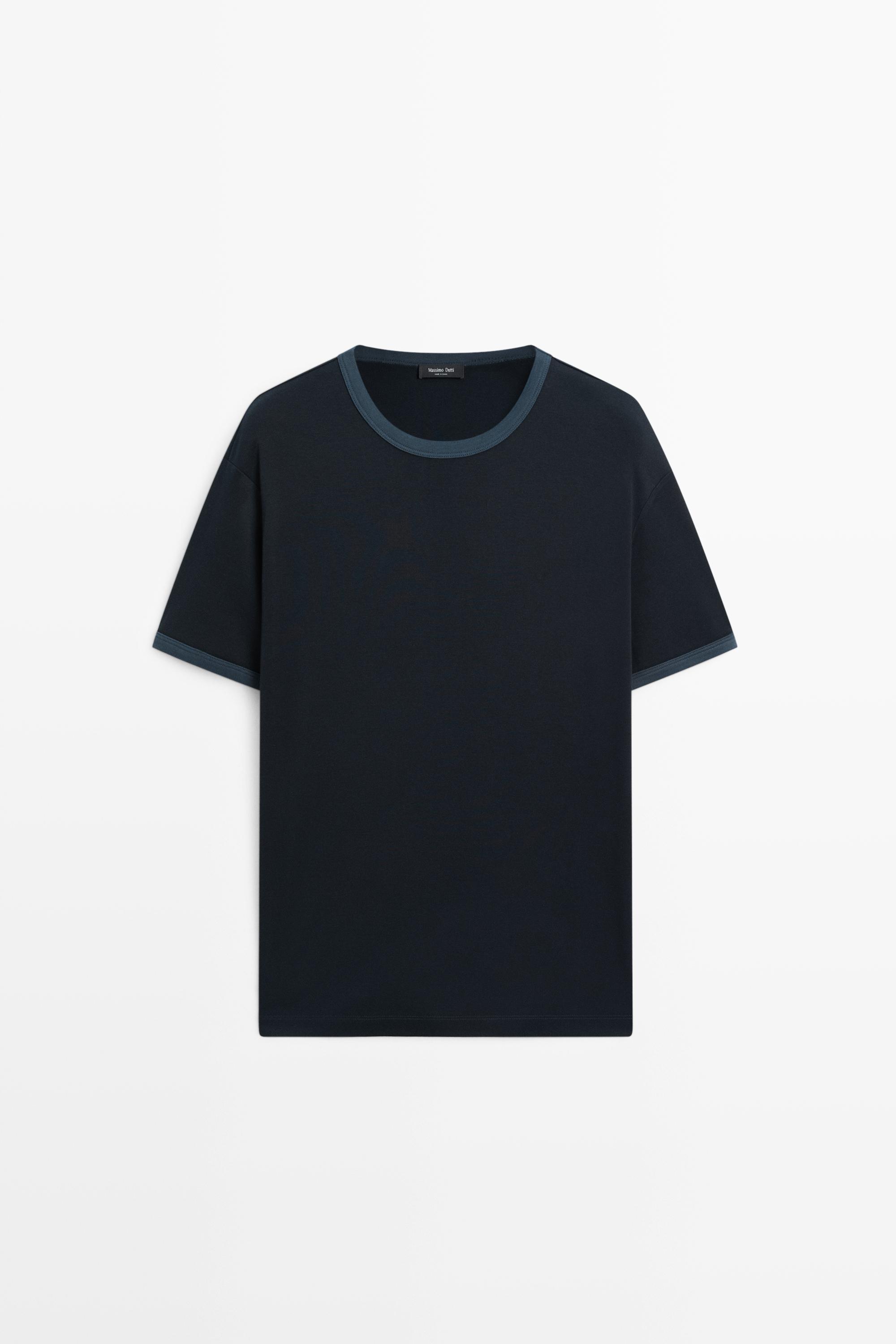 100% cotton contrast neck T-shirt Navy Blue