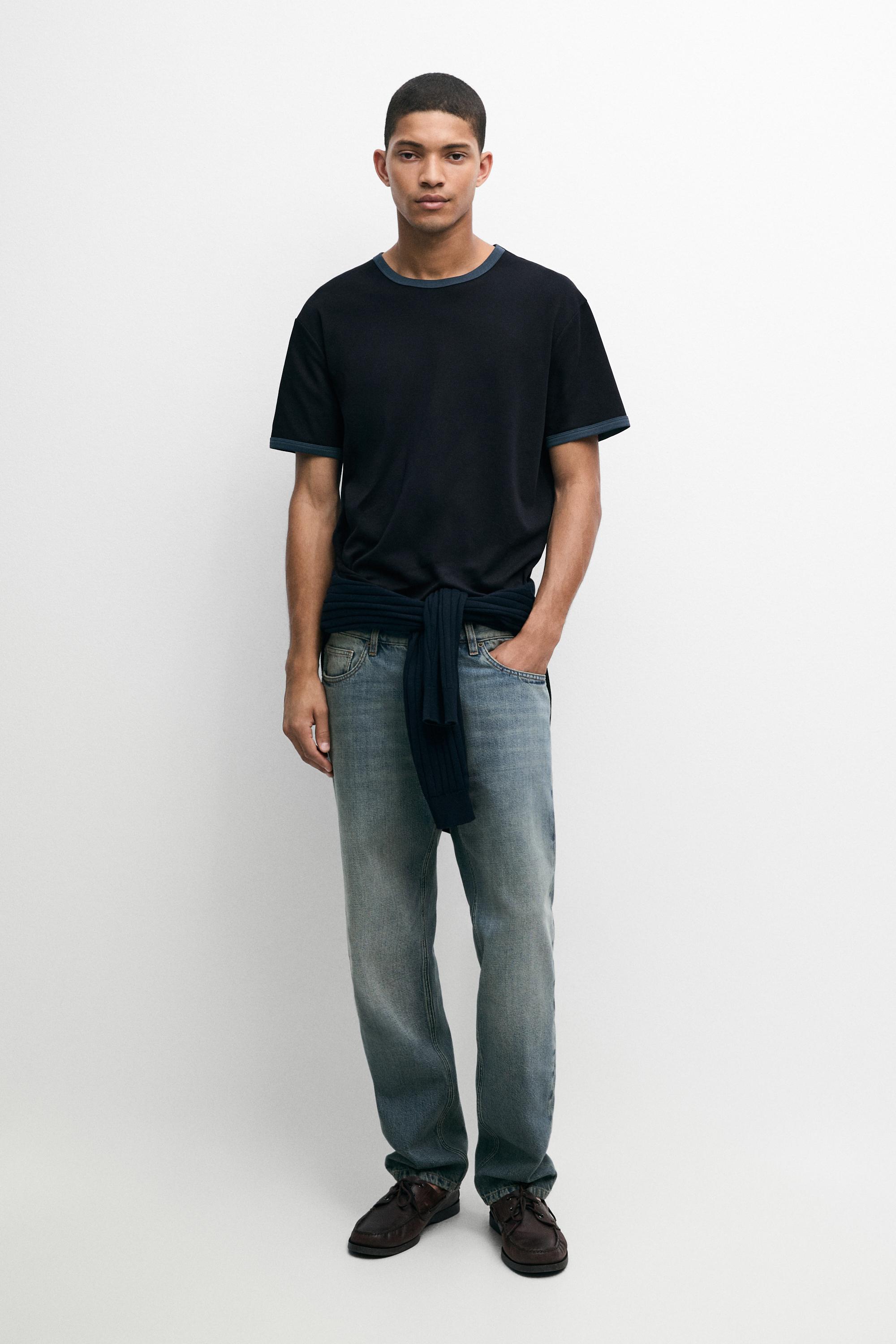 100% cotton contrast neck T-shirt Navy Blue