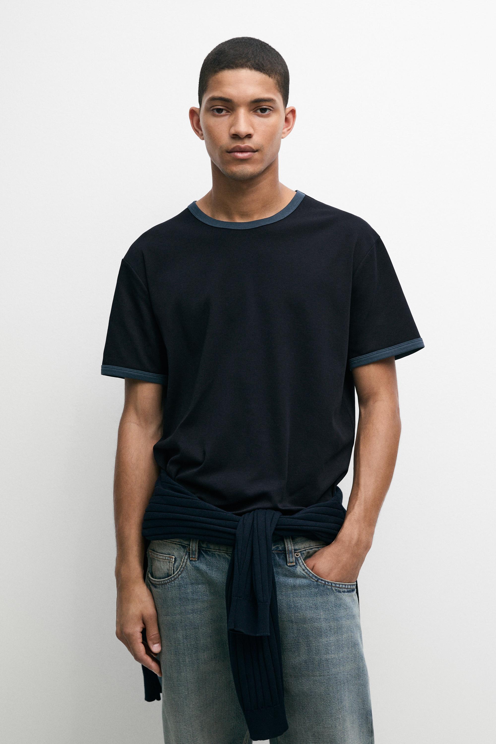 100% cotton contrast neck T-shirt Navy Blue