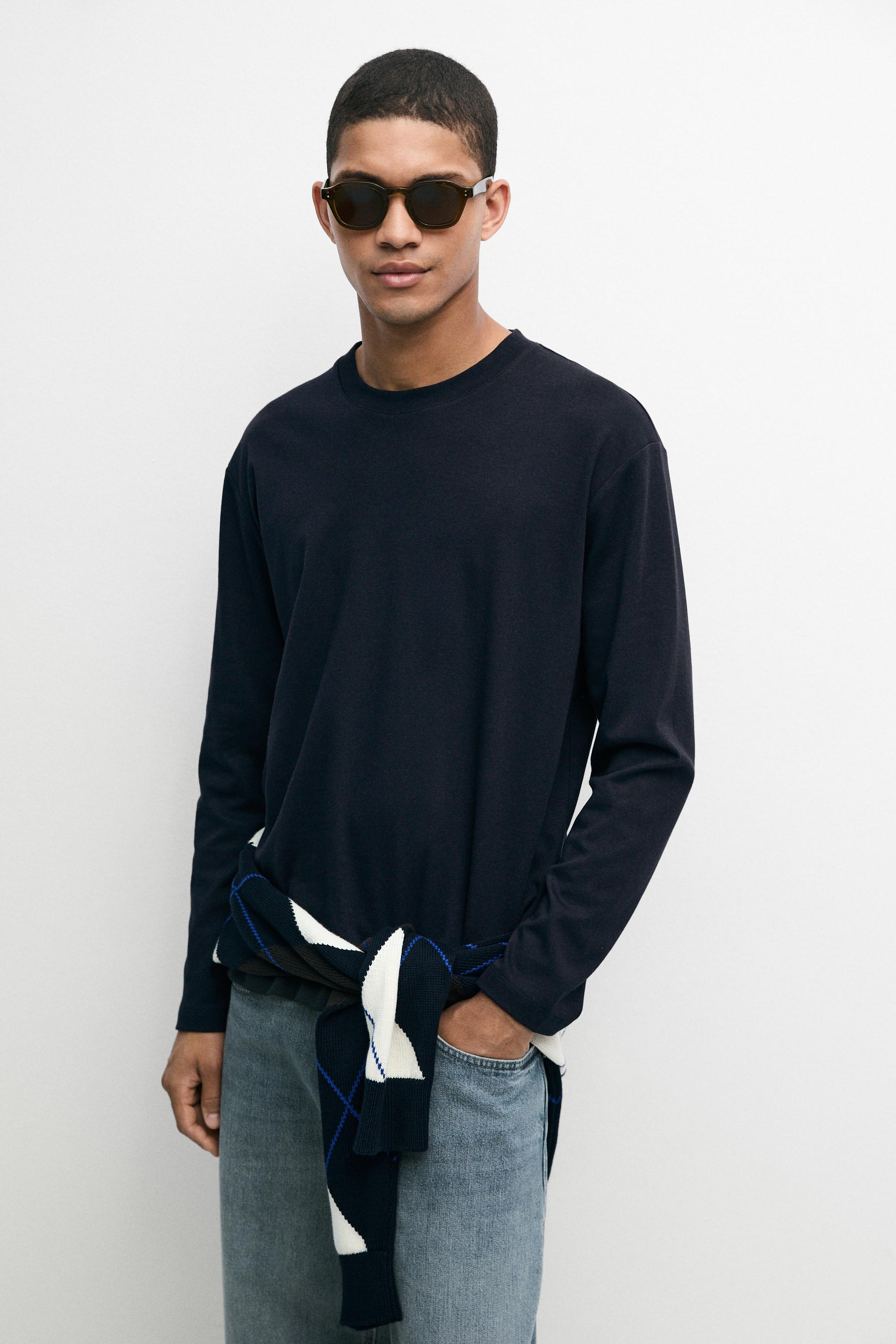 100% cotton long sleeve T-shirt Navy Blue