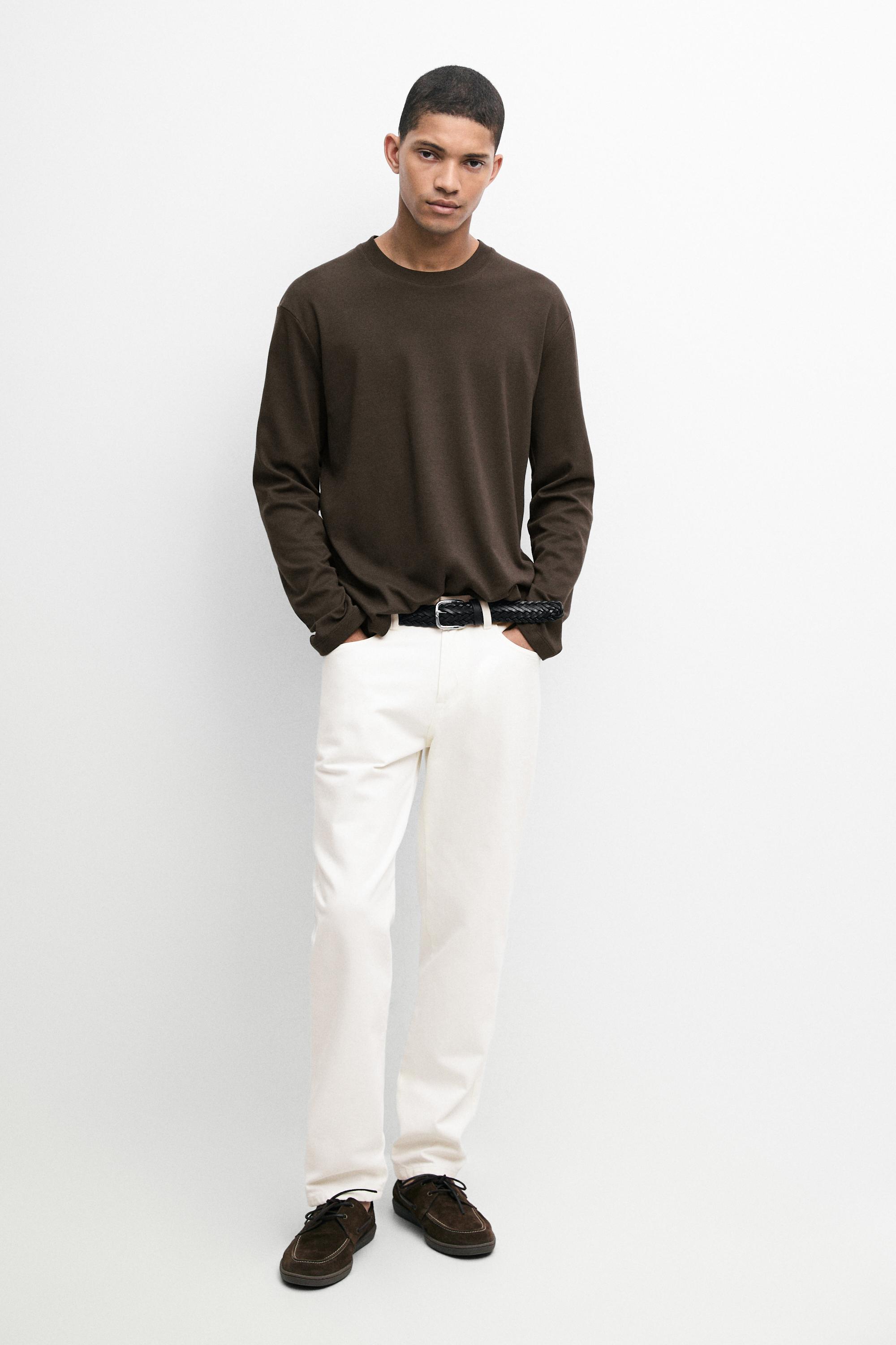 100% cotton long sleeve T-shirt Pale Ochre
