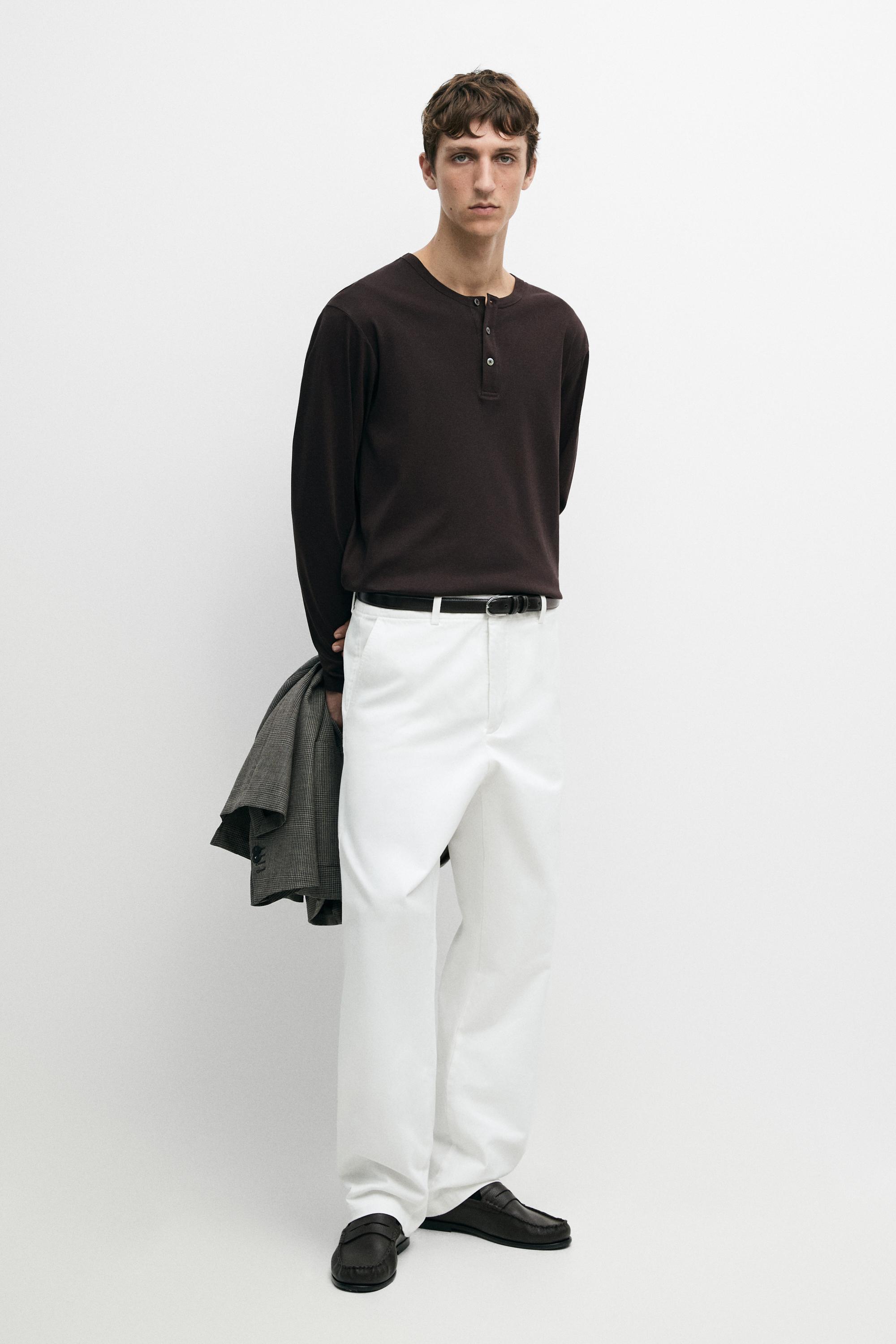 100% cotton long sleeve henley T-shirt Chocolate