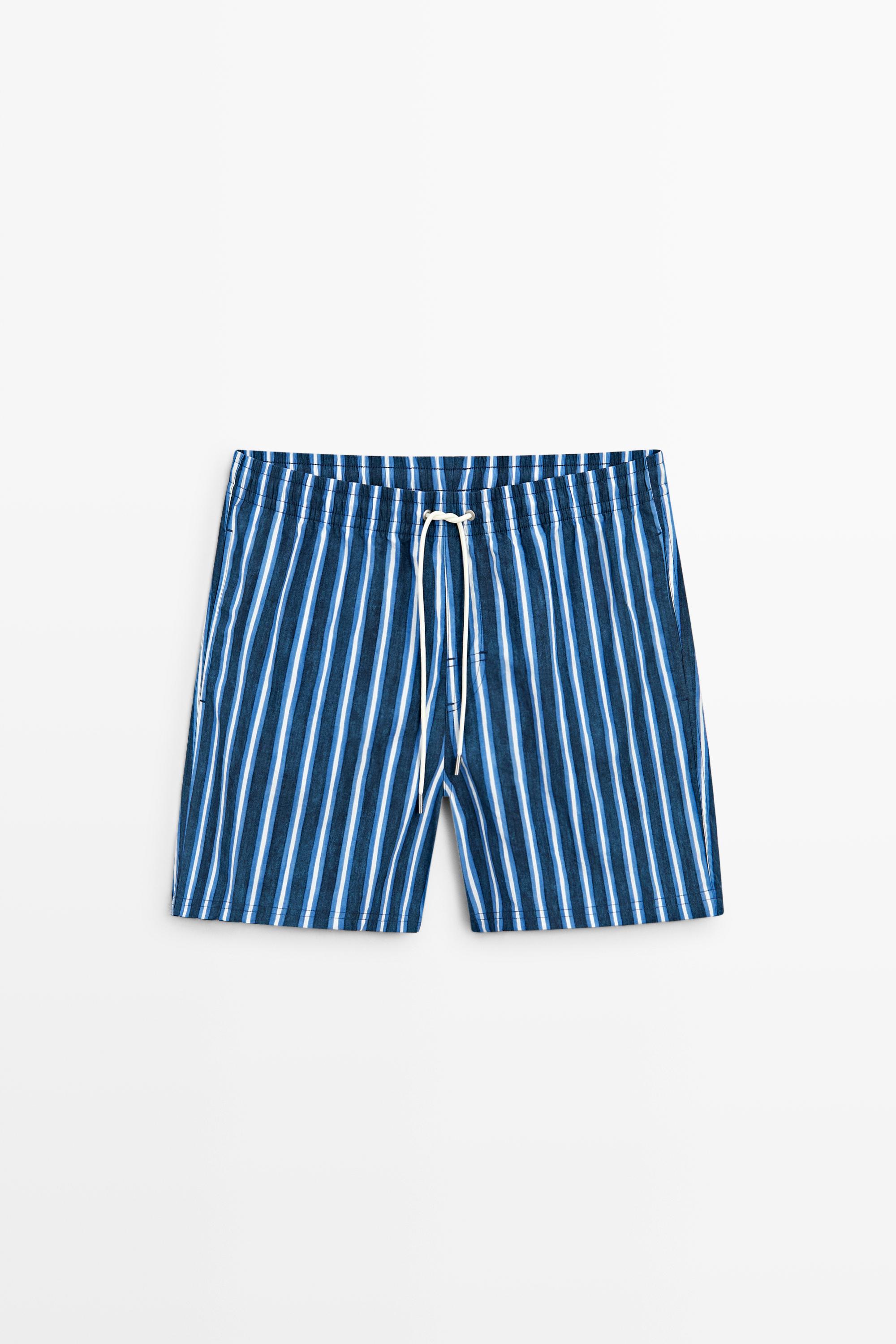 Tri-color striped swimming trunks Deep Blue