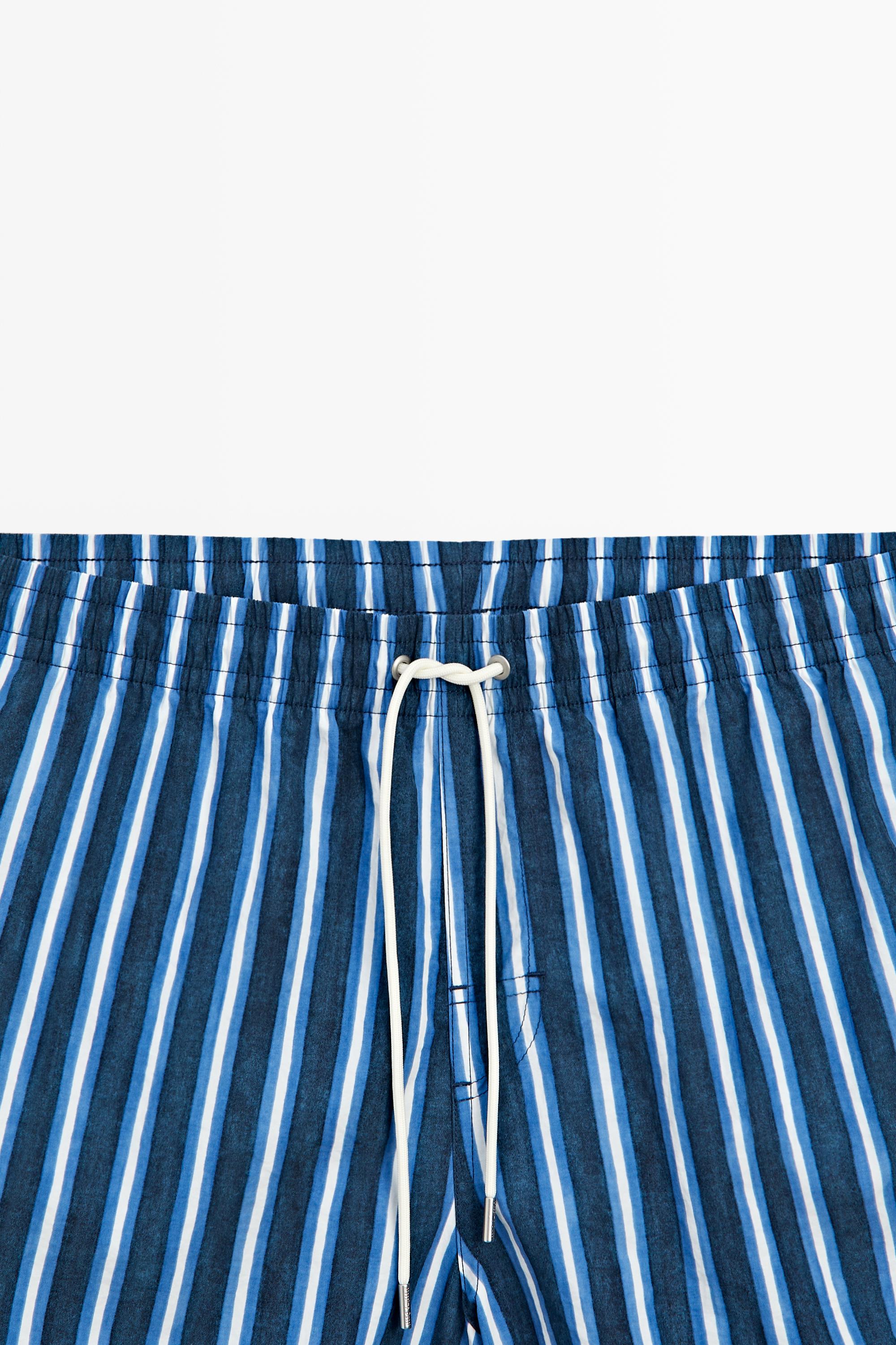 Tri-color striped swimming trunks Deep Blue