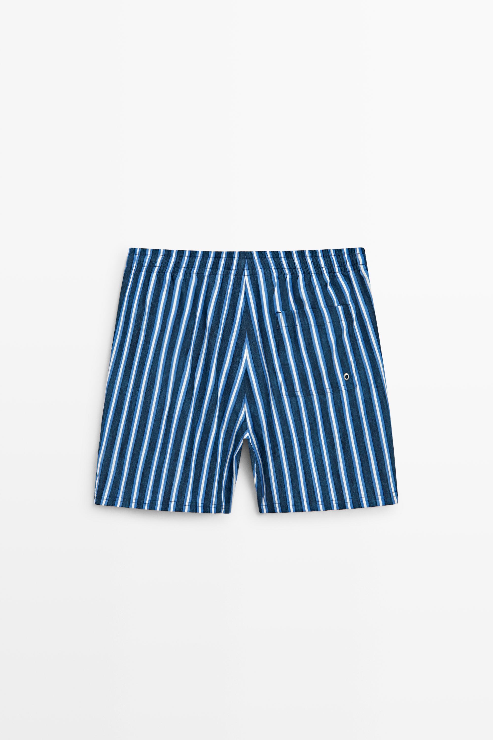 Tri-color striped swimming trunks Deep Blue