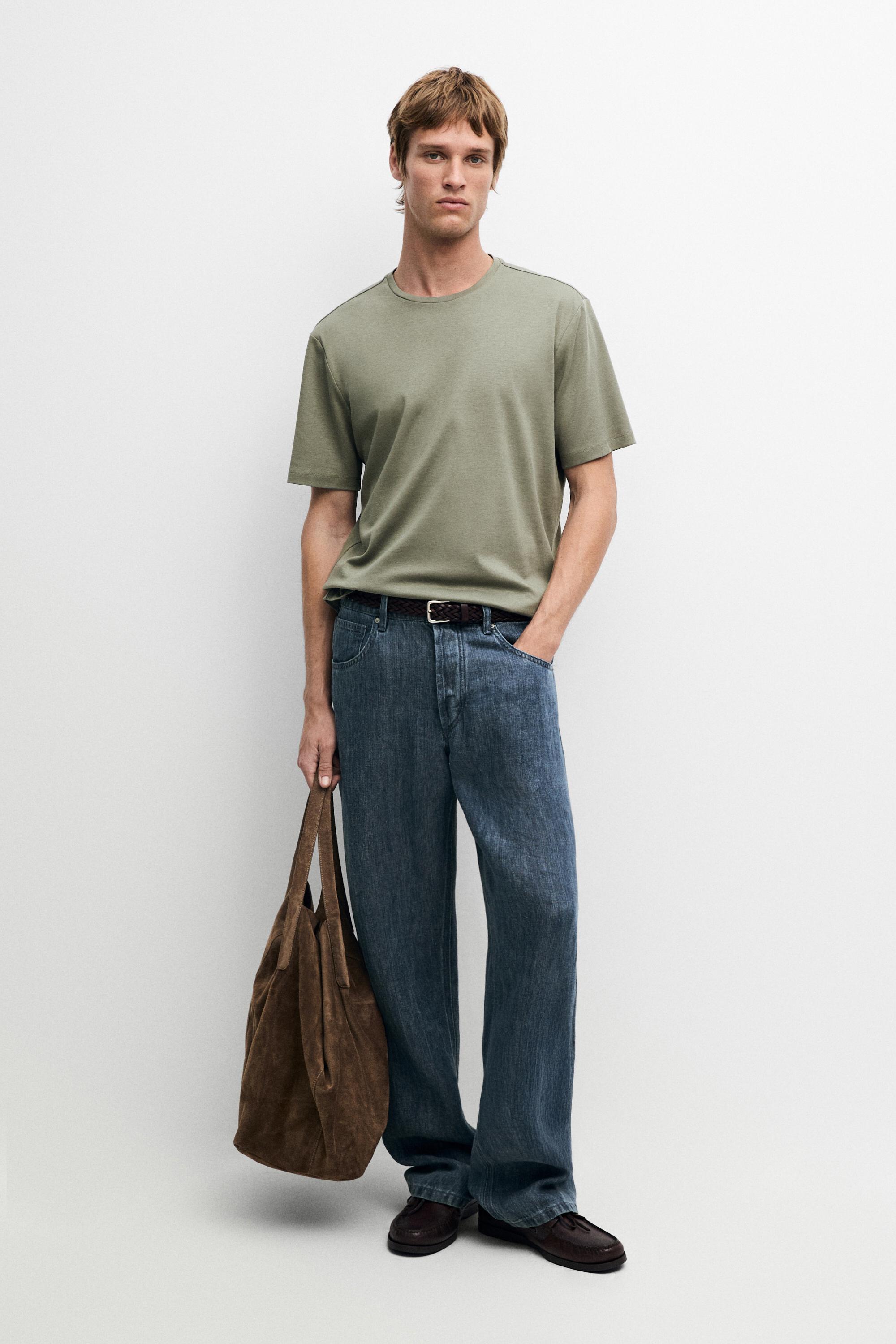 Cotton blend short sleeve T-shirt Moss Green