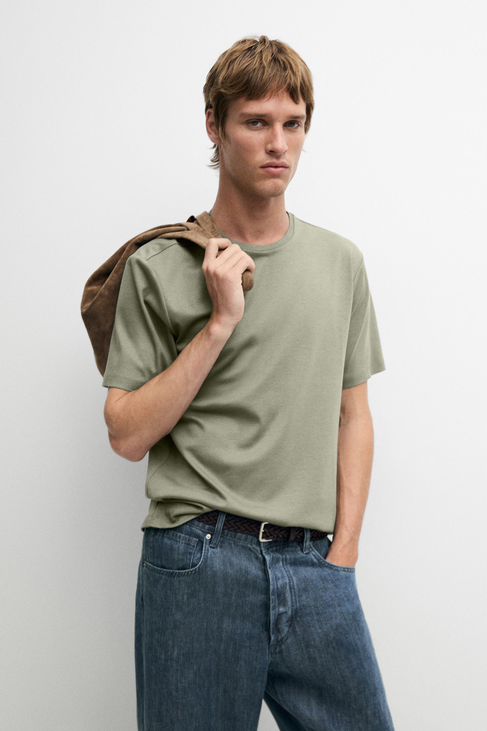 Cotton blend short sleeve T-shirt Moss Green