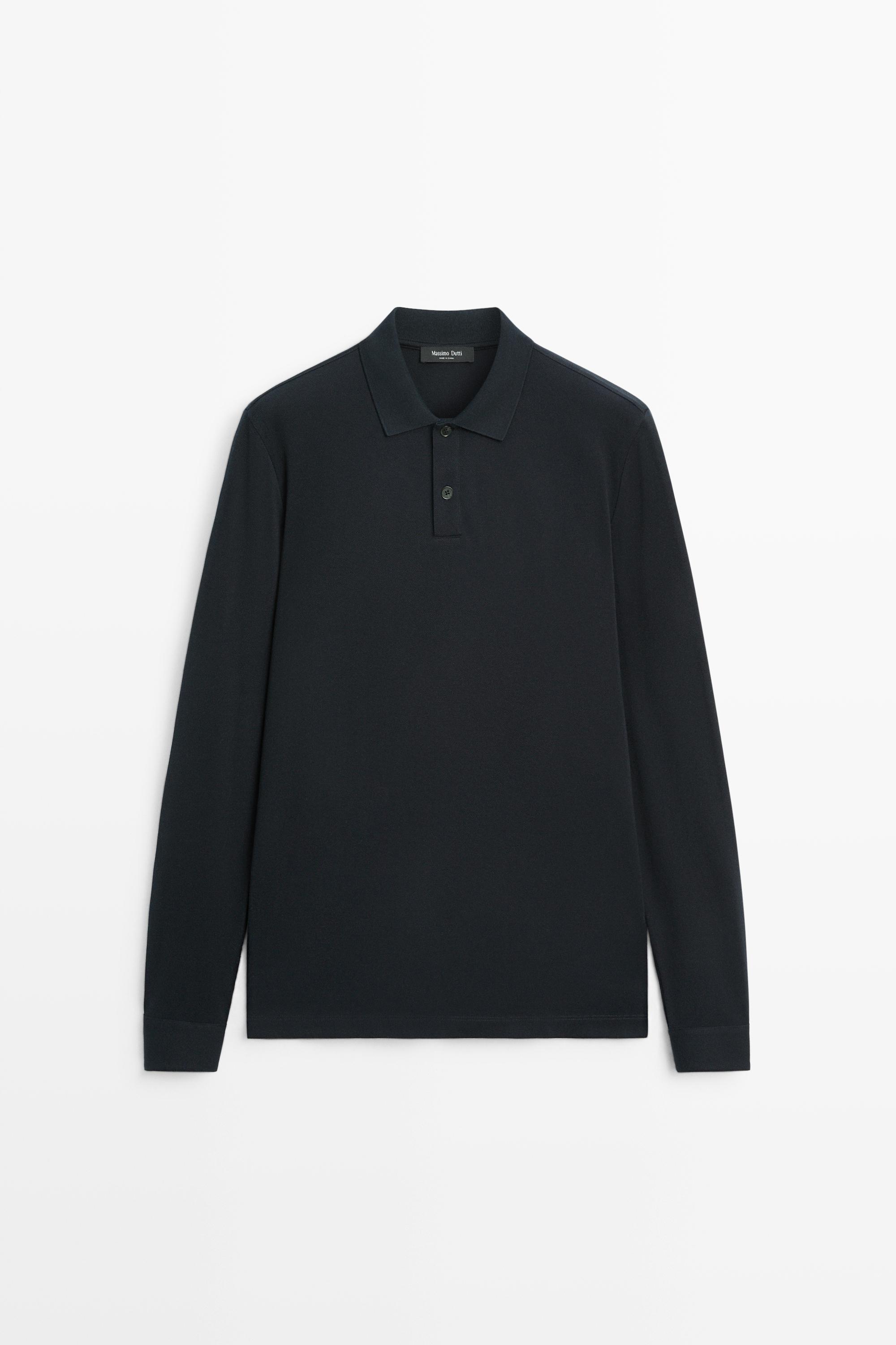 100% cotton micro-textured knit polo shirt Navy Blue