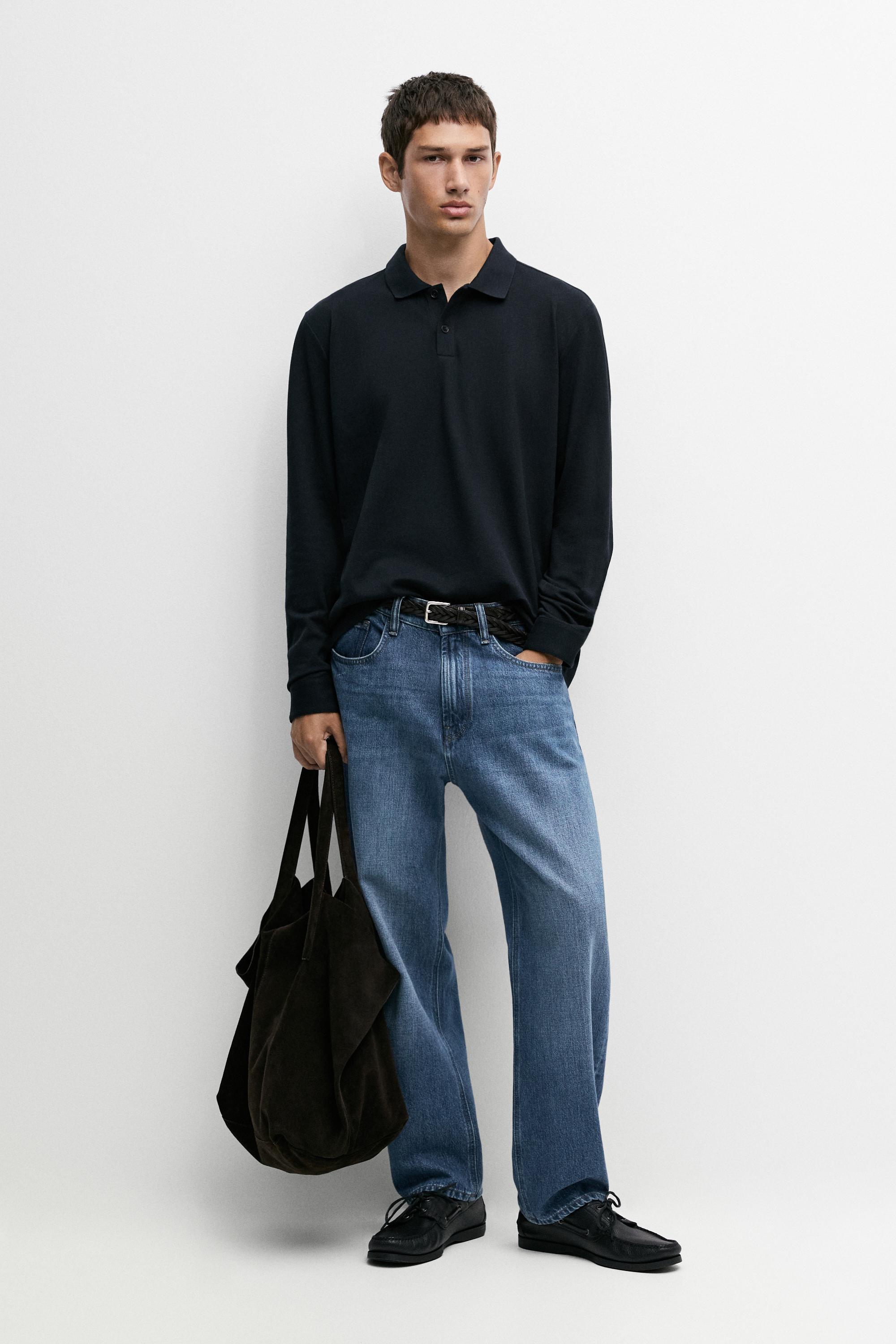 100% cotton micro-textured knit polo shirt Navy Blue