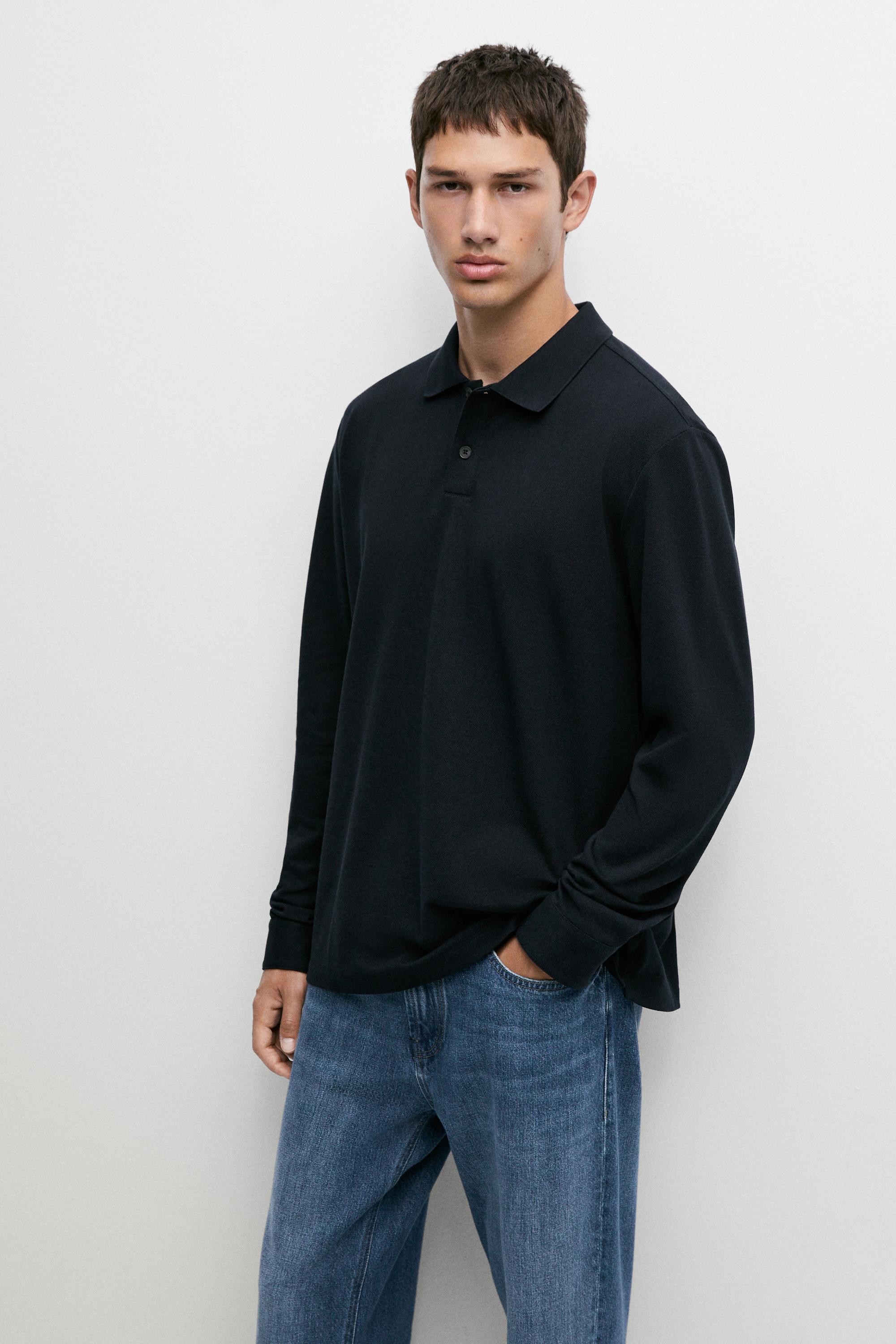 100% cotton micro-textured knit polo shirt Navy Blue