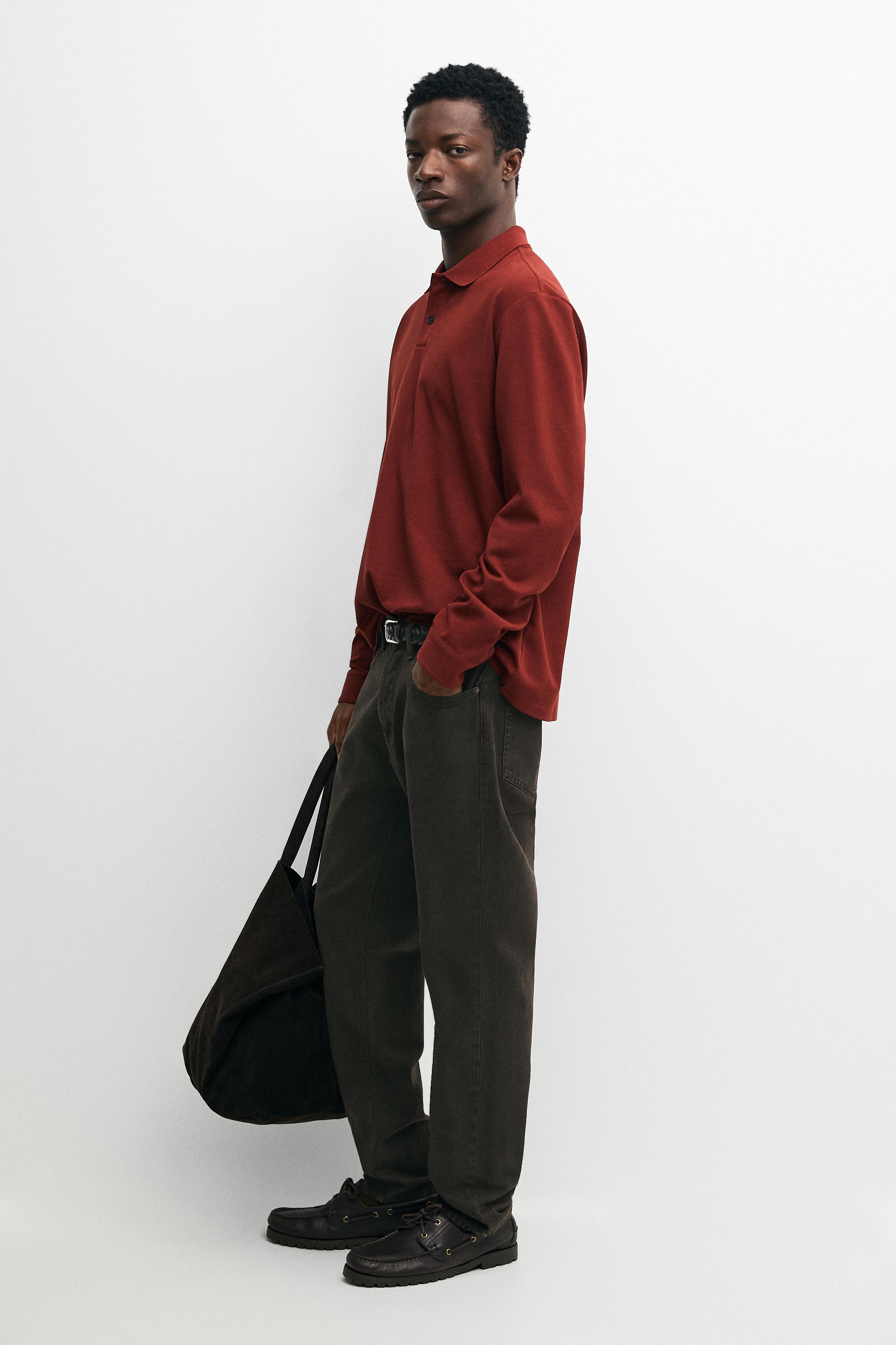 100% cotton micro-textured knit polo shirt Orange
