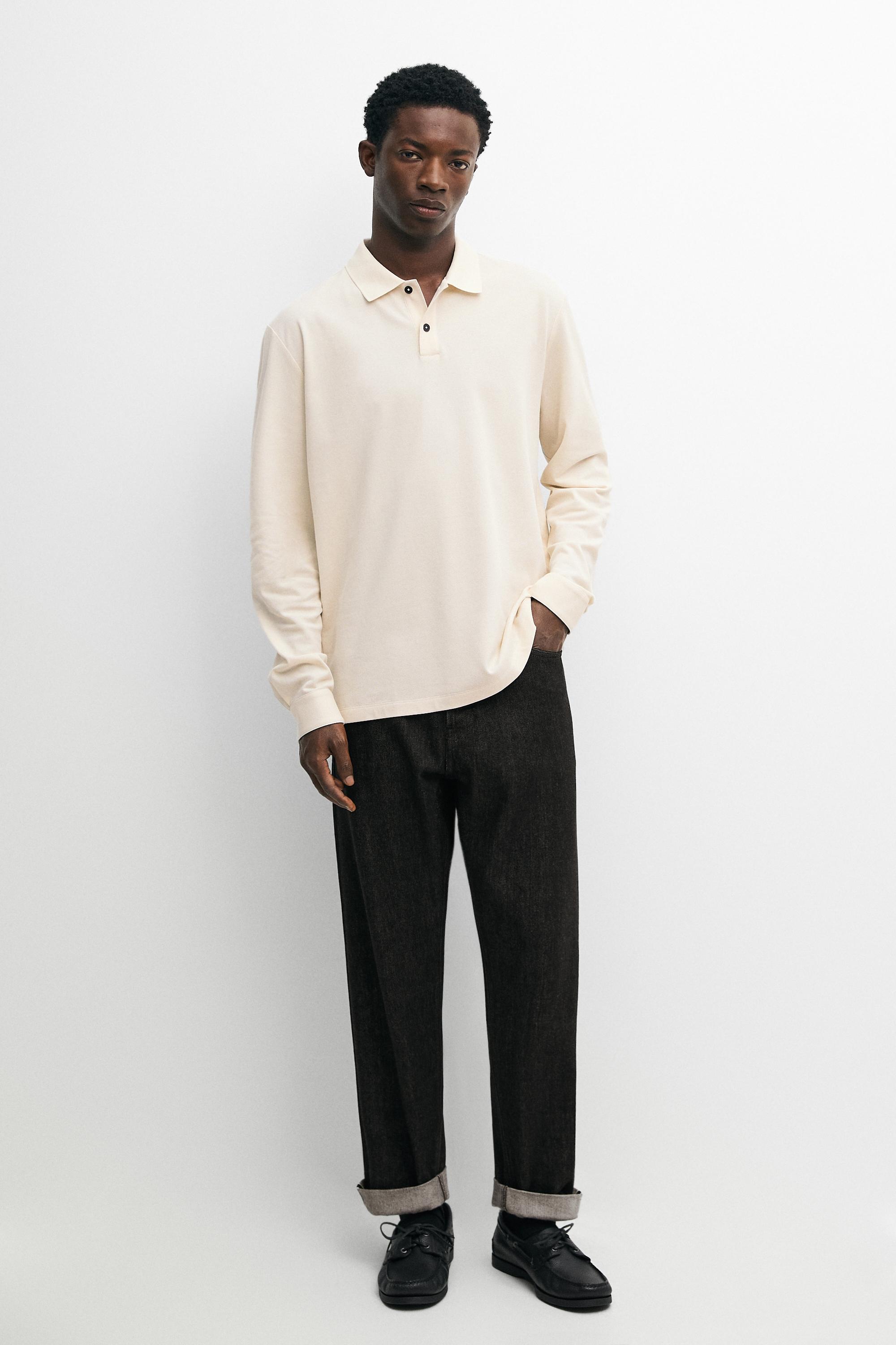 100% cotton micro-textured knit polo shirt Beige