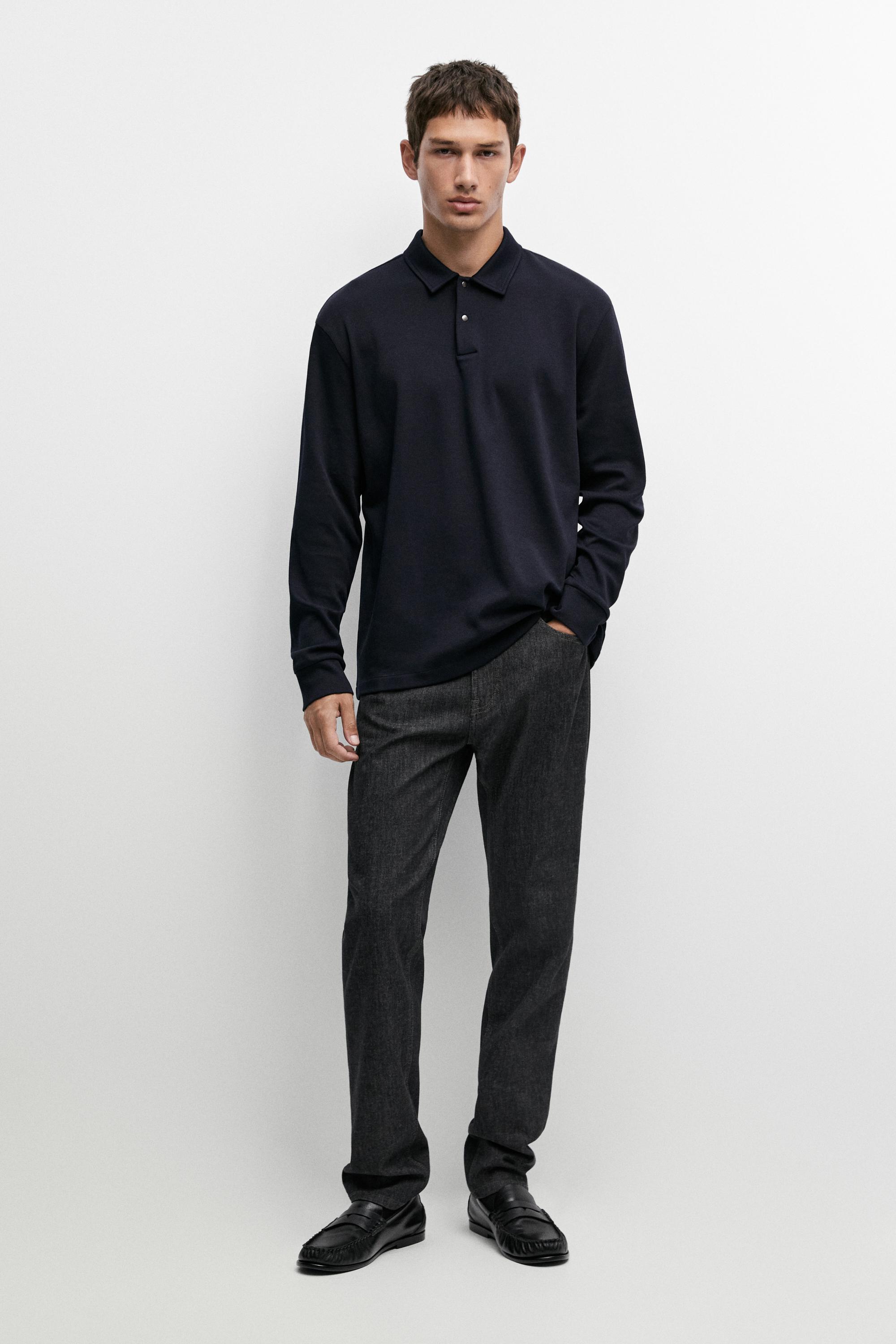 100% cotton long sleeve polo shirt Ink Blue