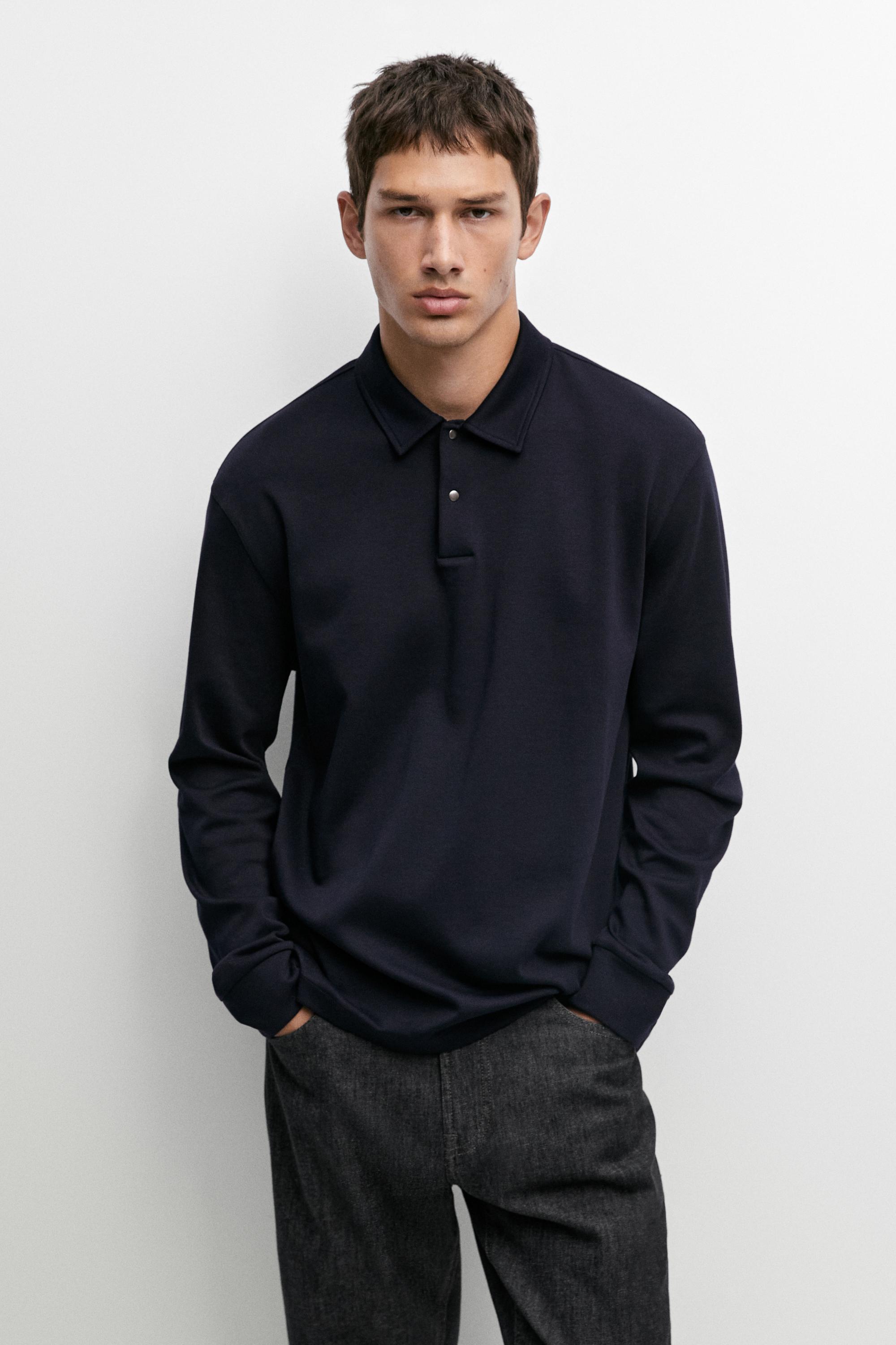 100% cotton long sleeve polo shirt Ink Blue