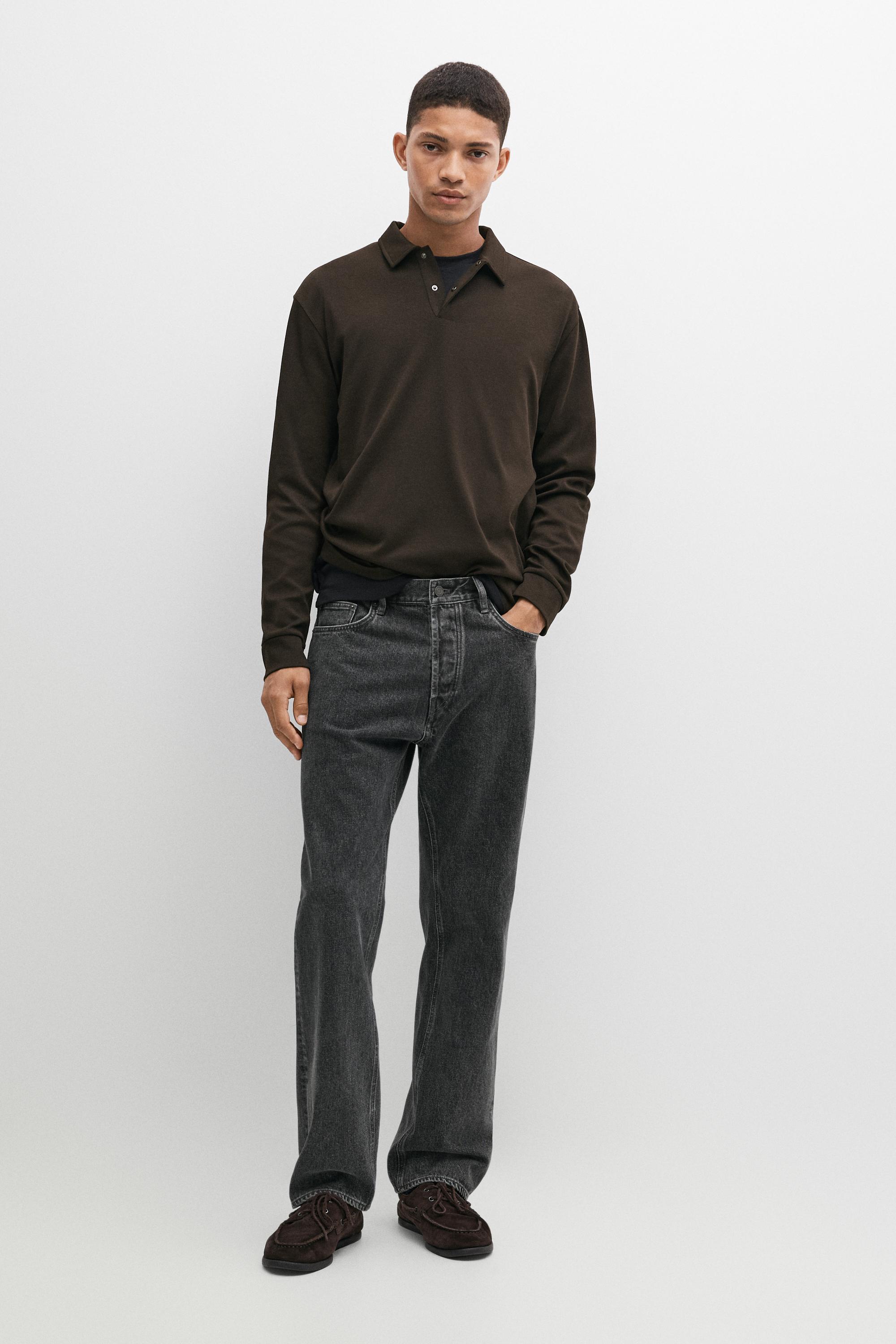 100% cotton long sleeve polo shirt Chocolate