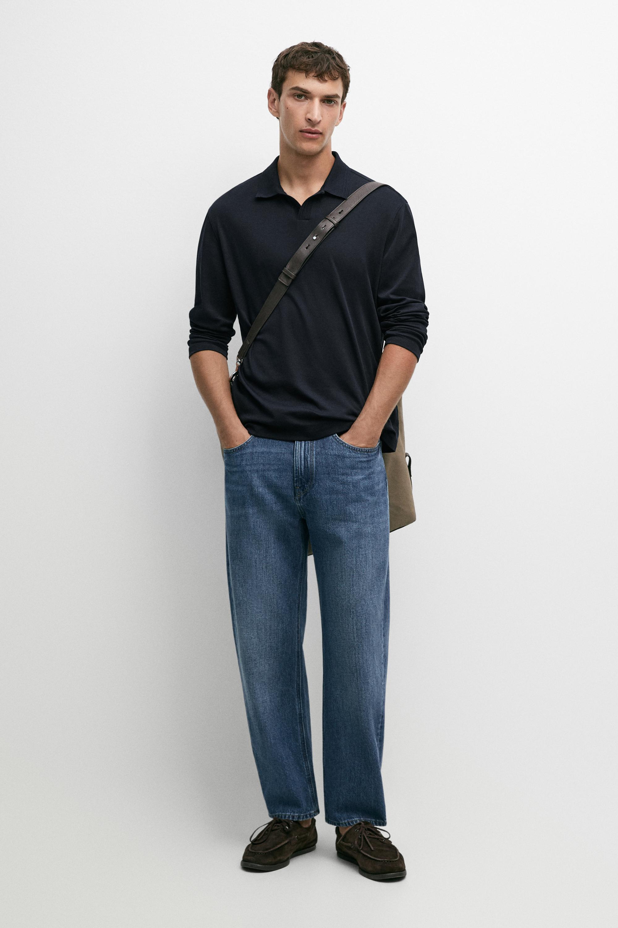 100% cotton long sleeve polo shirt Navy Blue