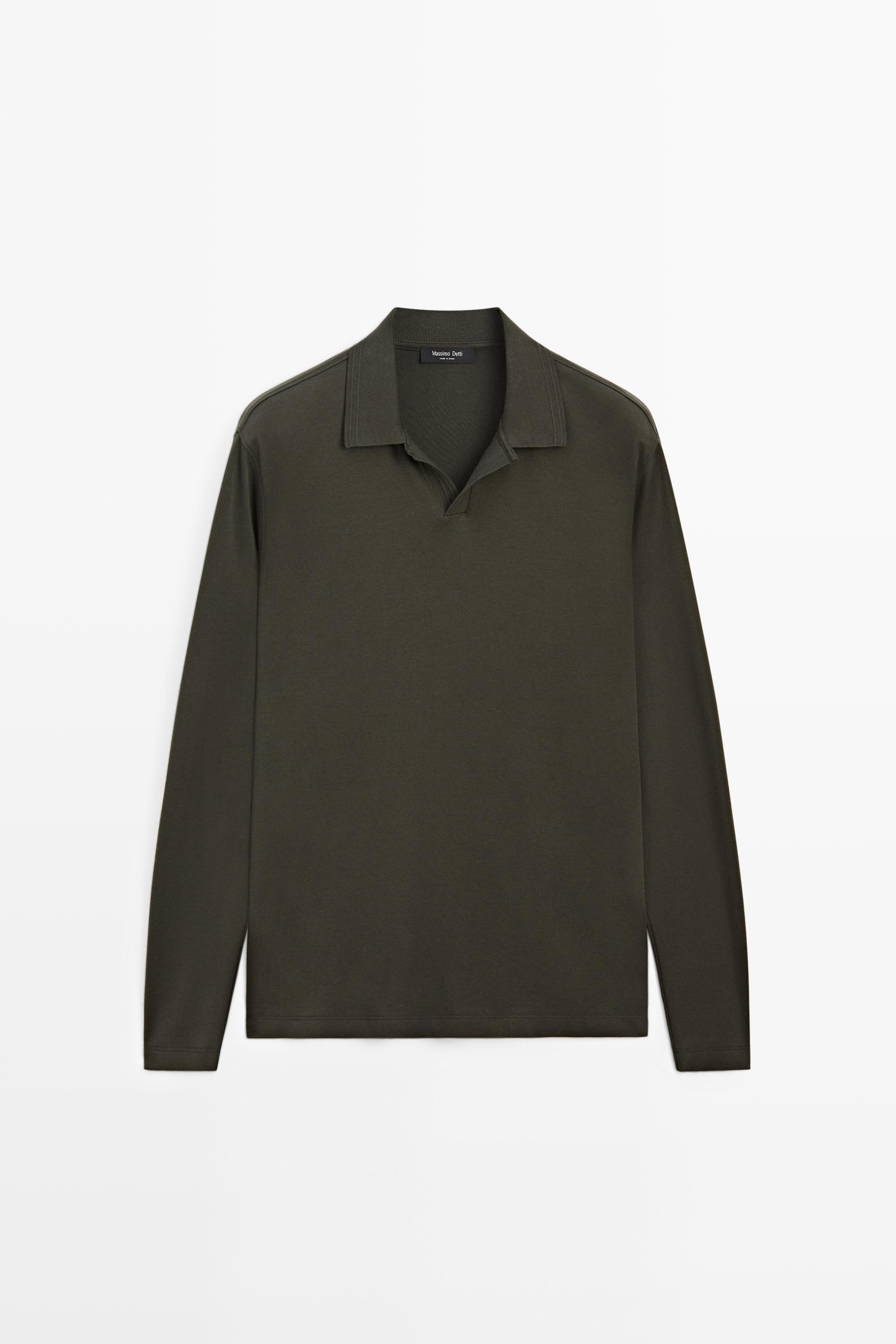 100% cotton long sleeve polo shirt Pale Ochre