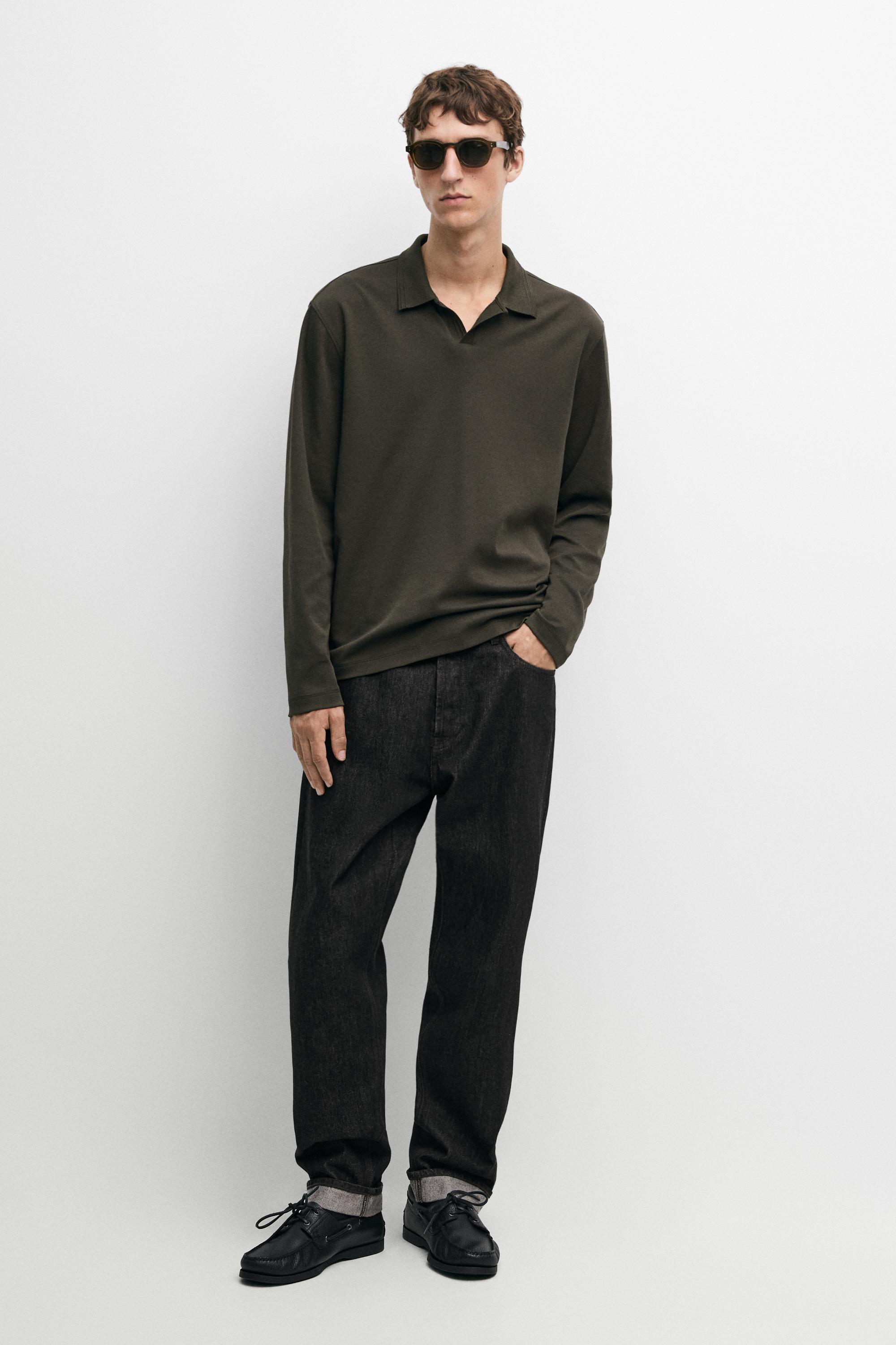 100% cotton long sleeve polo shirt Pale Ochre