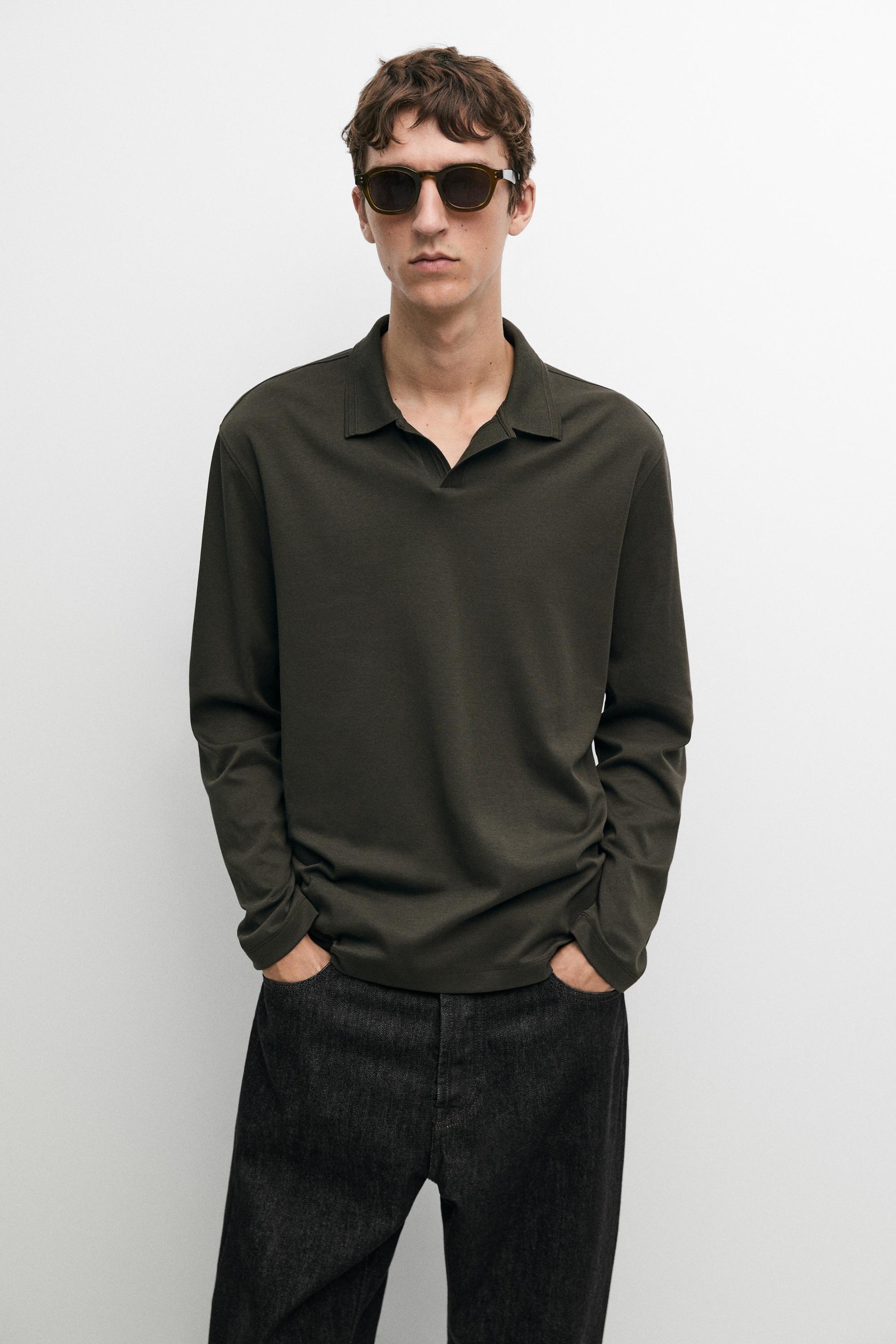 100% cotton long sleeve polo shirt Pale Ochre