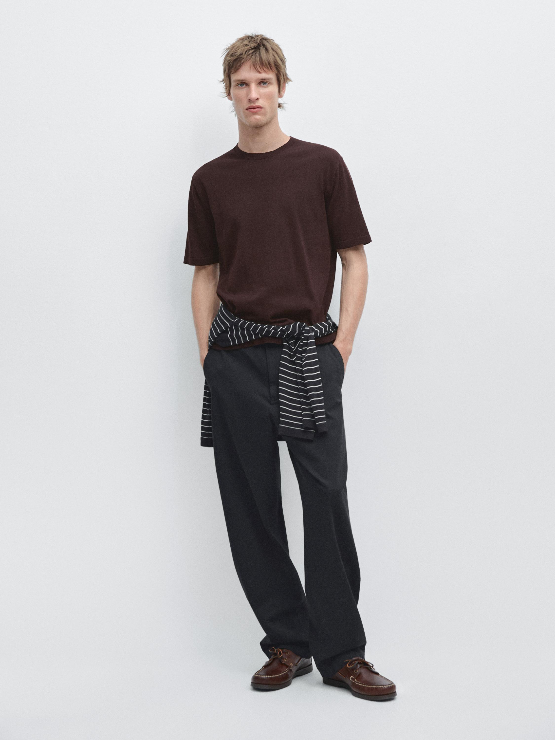100% cotton short sleeve knit sweater Burgundy
